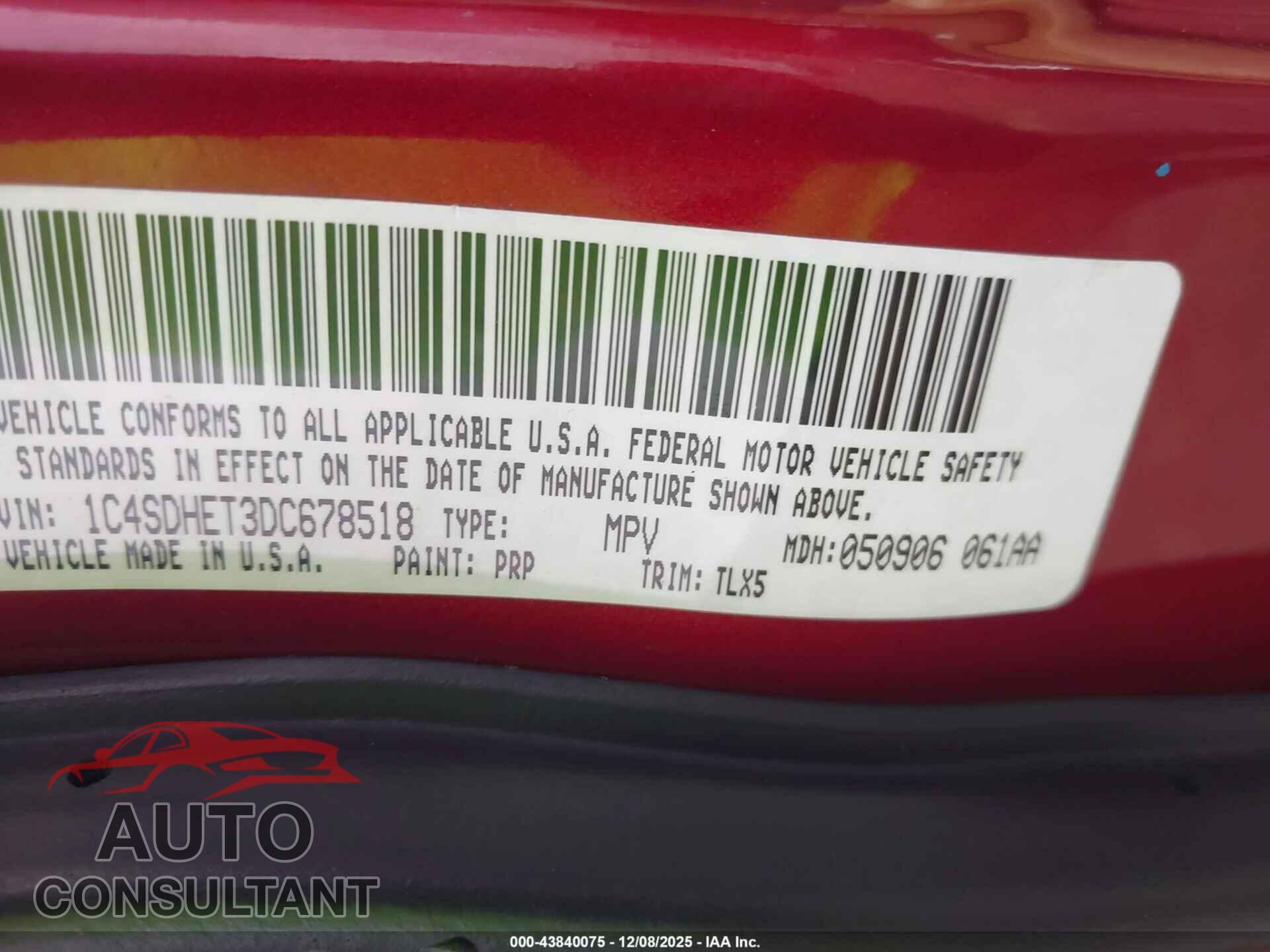 DODGE DURANGO 2013 - 1C4SDHET3DC678518
