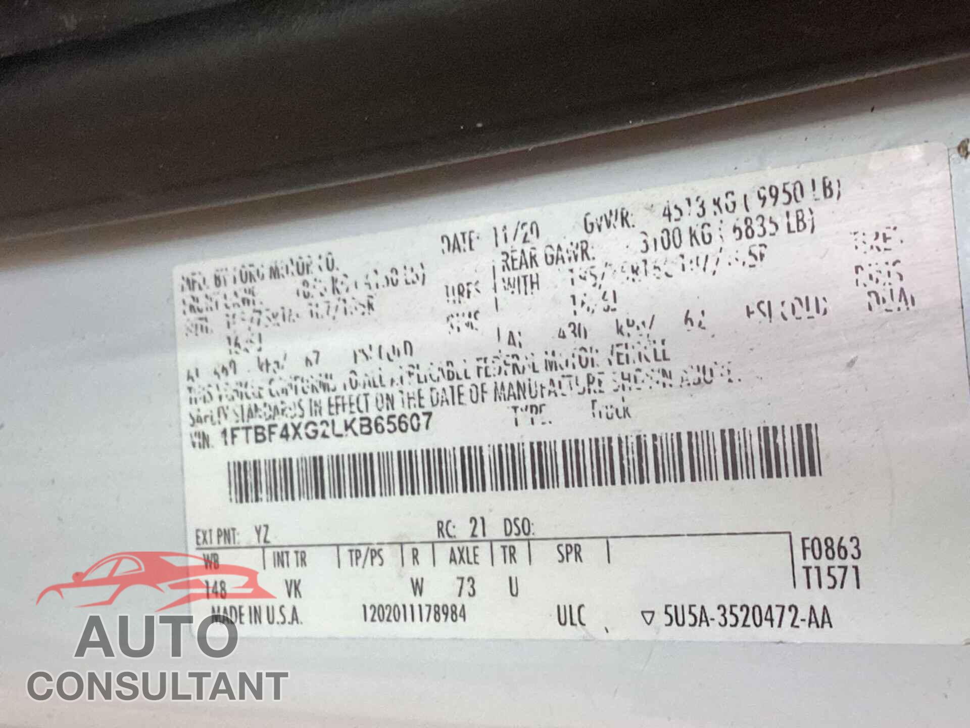 FORD TRANSIT 2020 - 1FTBF4XG2LKB65607