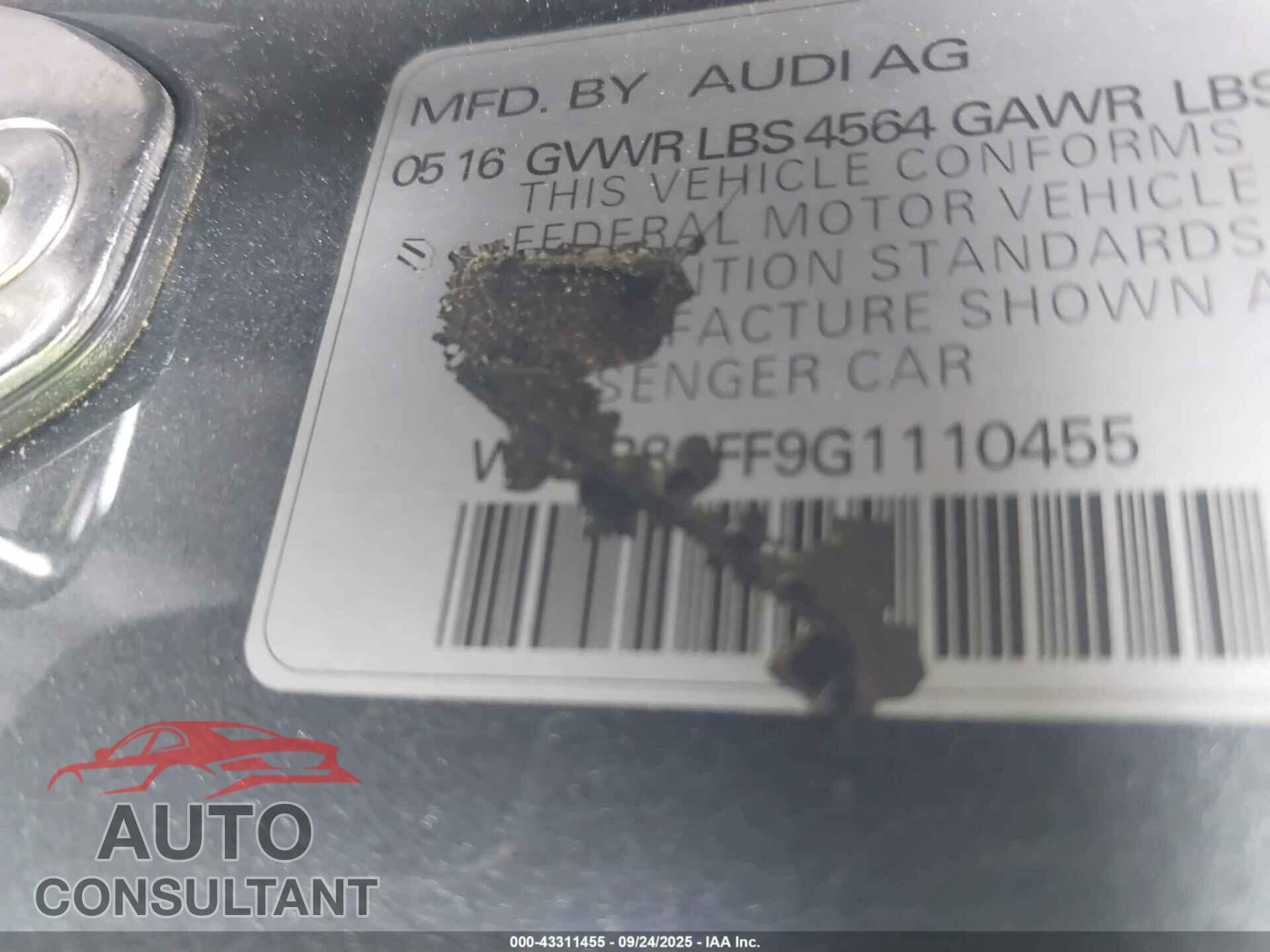 AUDI A3 2016 - WAUB8GFF9G1110455