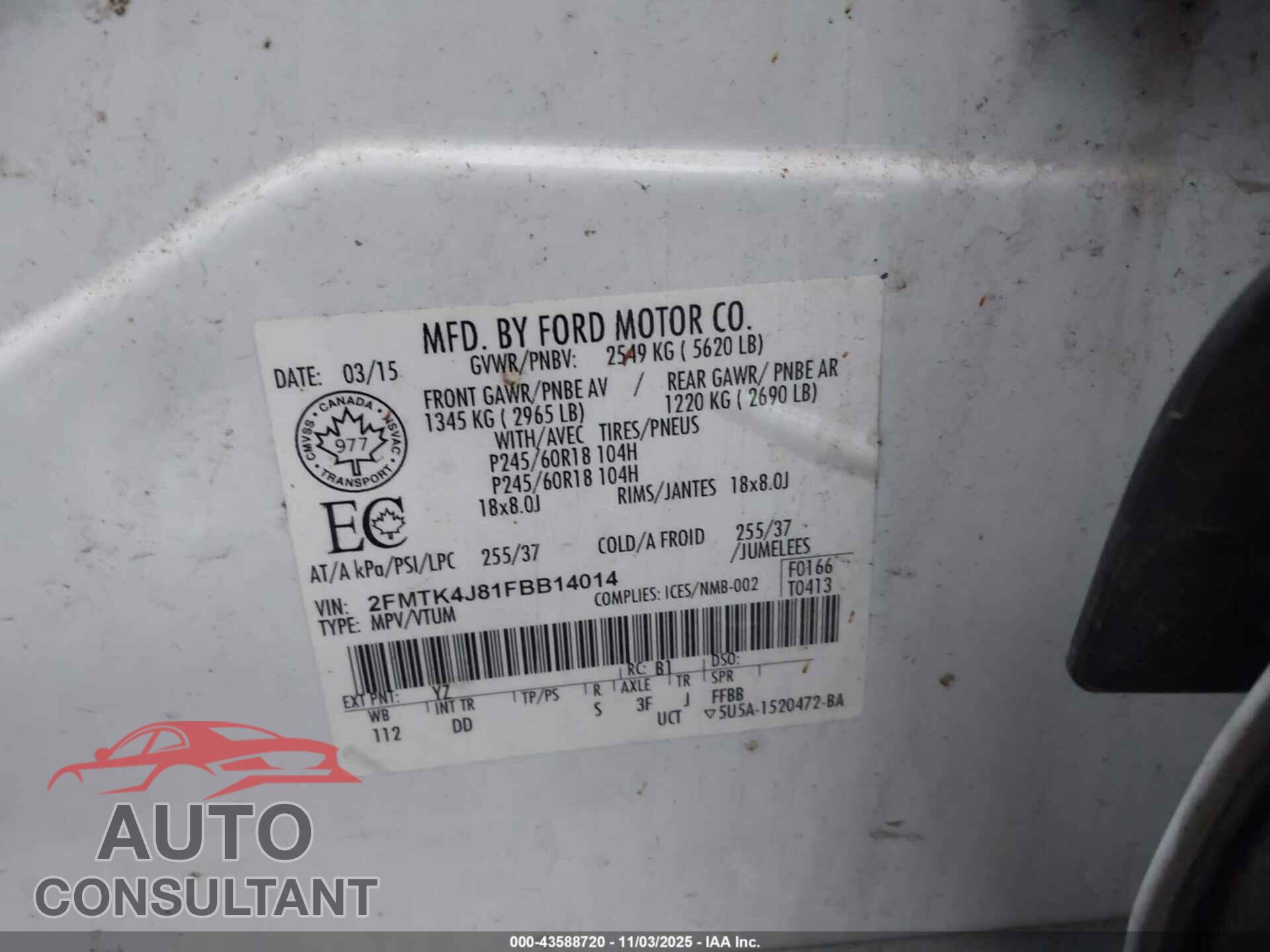 FORD EDGE 2015 - 2FMTK4J81FBB14014
