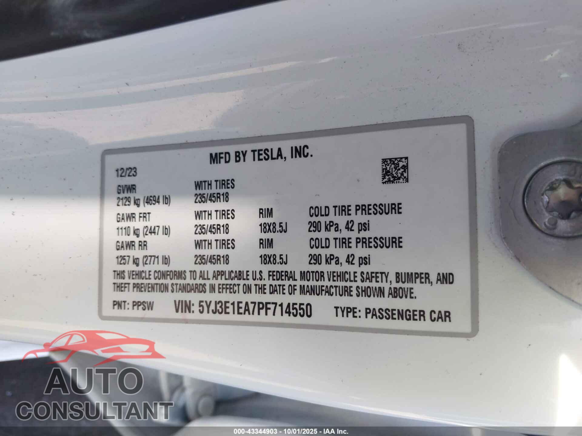 TESLA MODEL 3 2023 - 5YJ3E1EA7PF714550