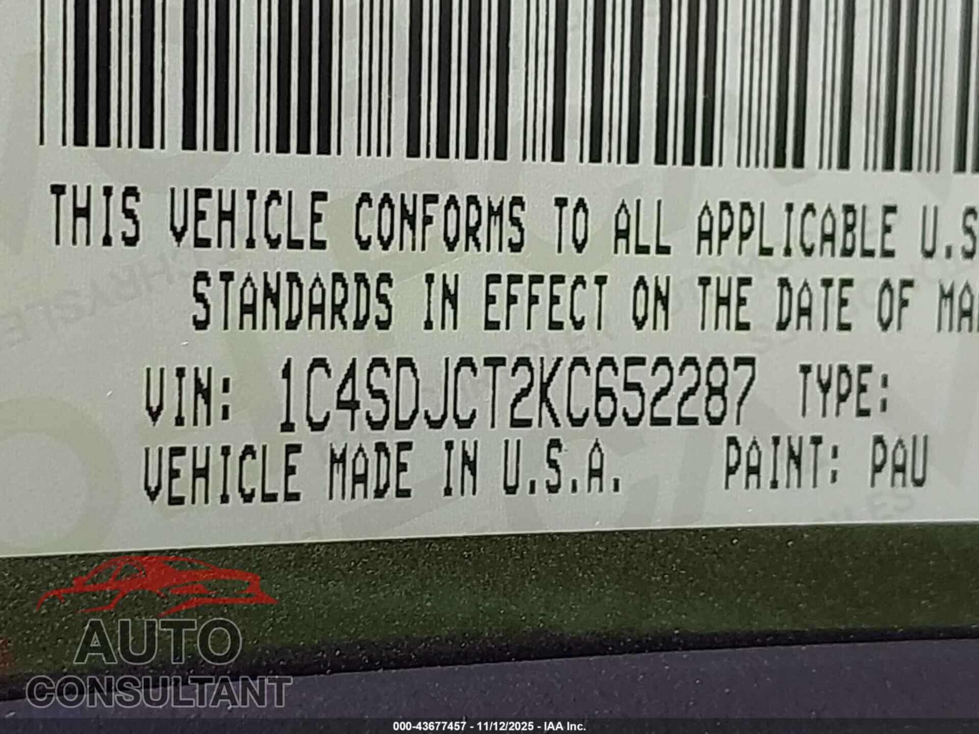 DODGE DURANGO 2019 - 1C4SDJCT2KC652287