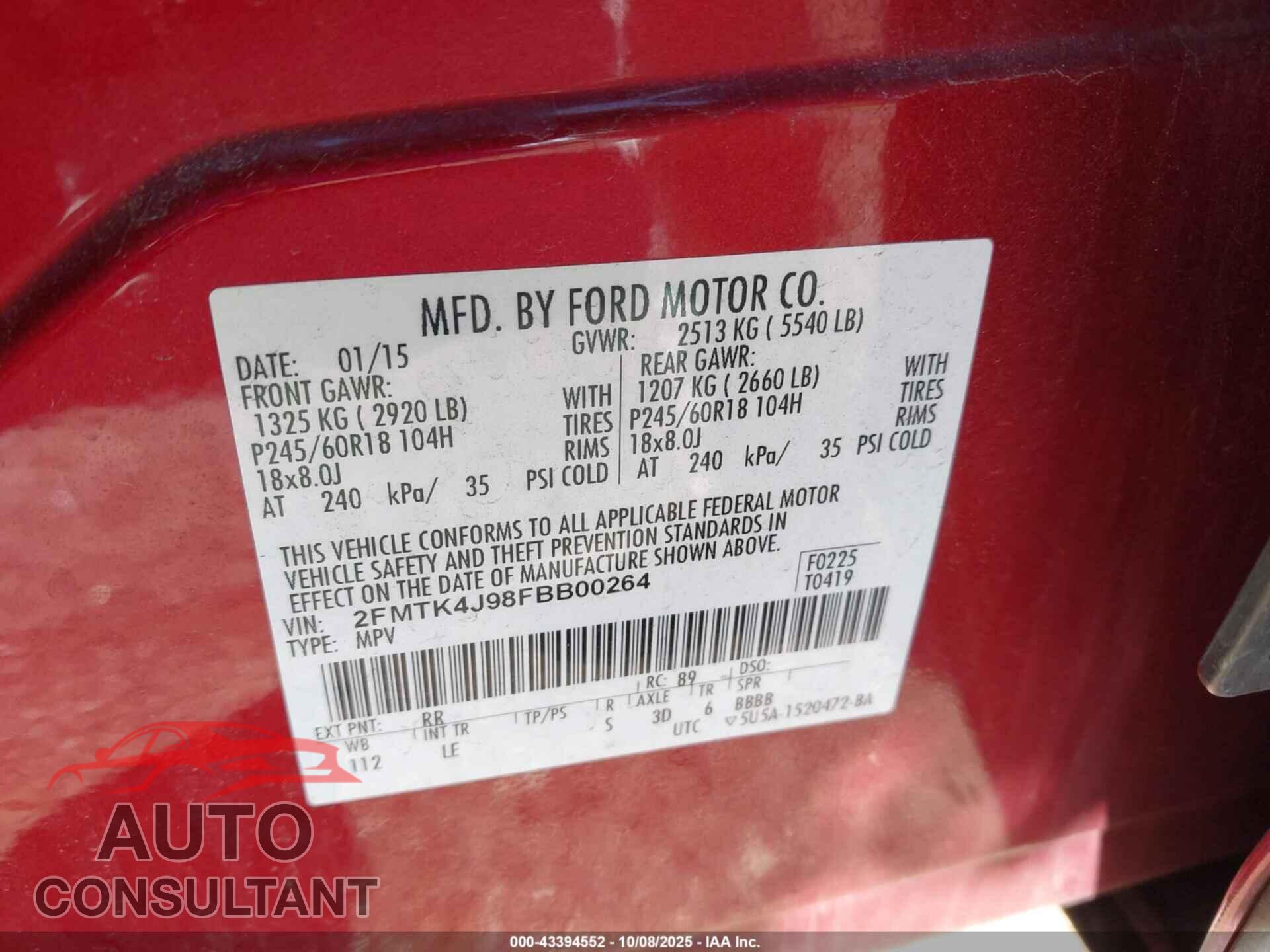 FORD EDGE 2015 - 2FMTK4J98FBB00264