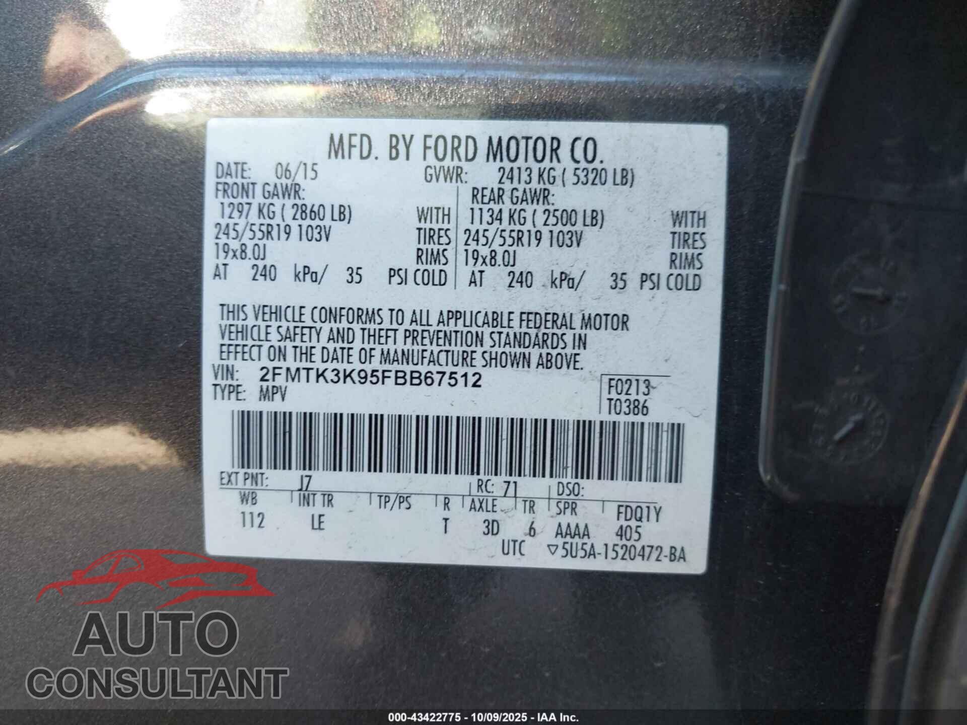 FORD EDGE 2015 - 2FMTK3K95FBB67512