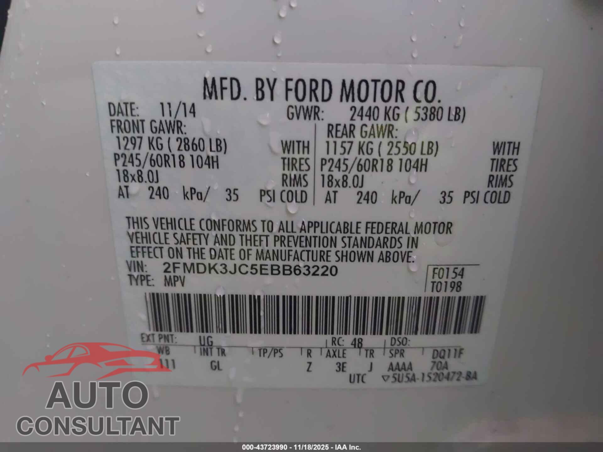 FORD EDGE 2014 - 2FMDK3JC5EBB63220