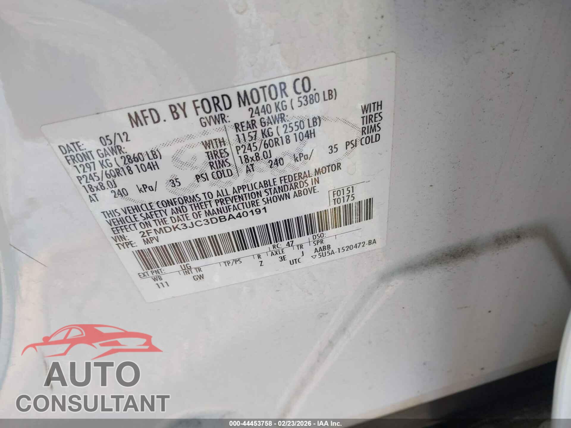 FORD EDGE 2013 - 2FMDK3JC3DBA40191