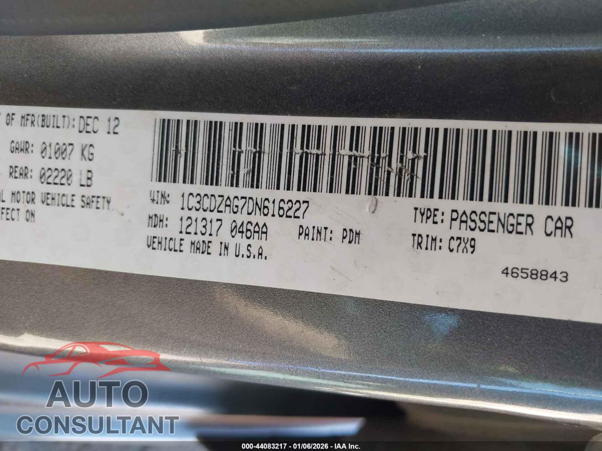 DODGE AVENGER 2013 - 1C3CDZAG7DN616227