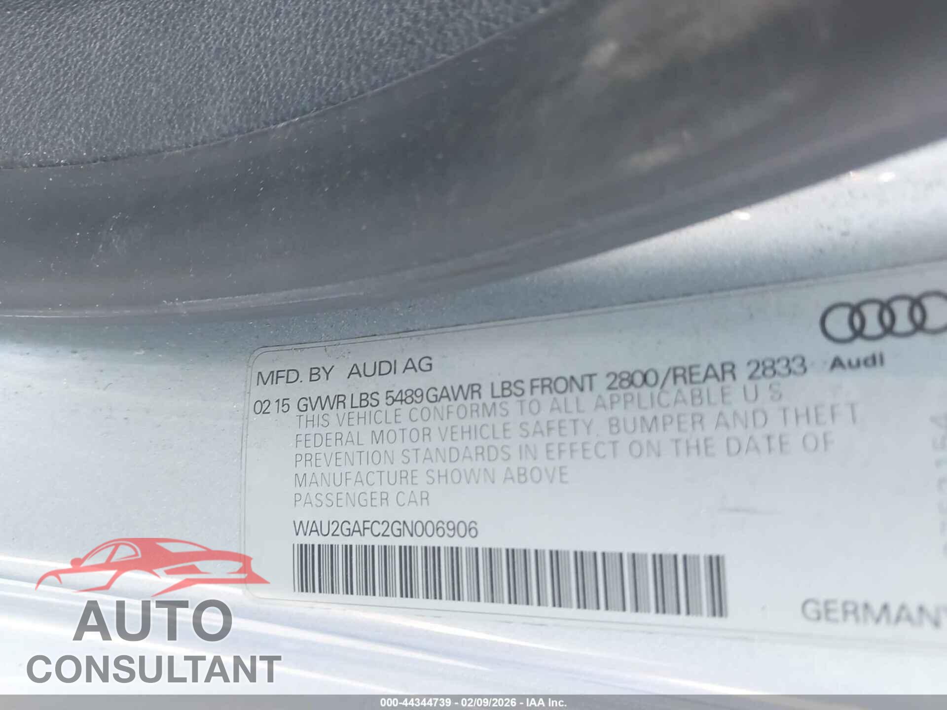 AUDI A7 2016 - WAU2GAFC2GN006906