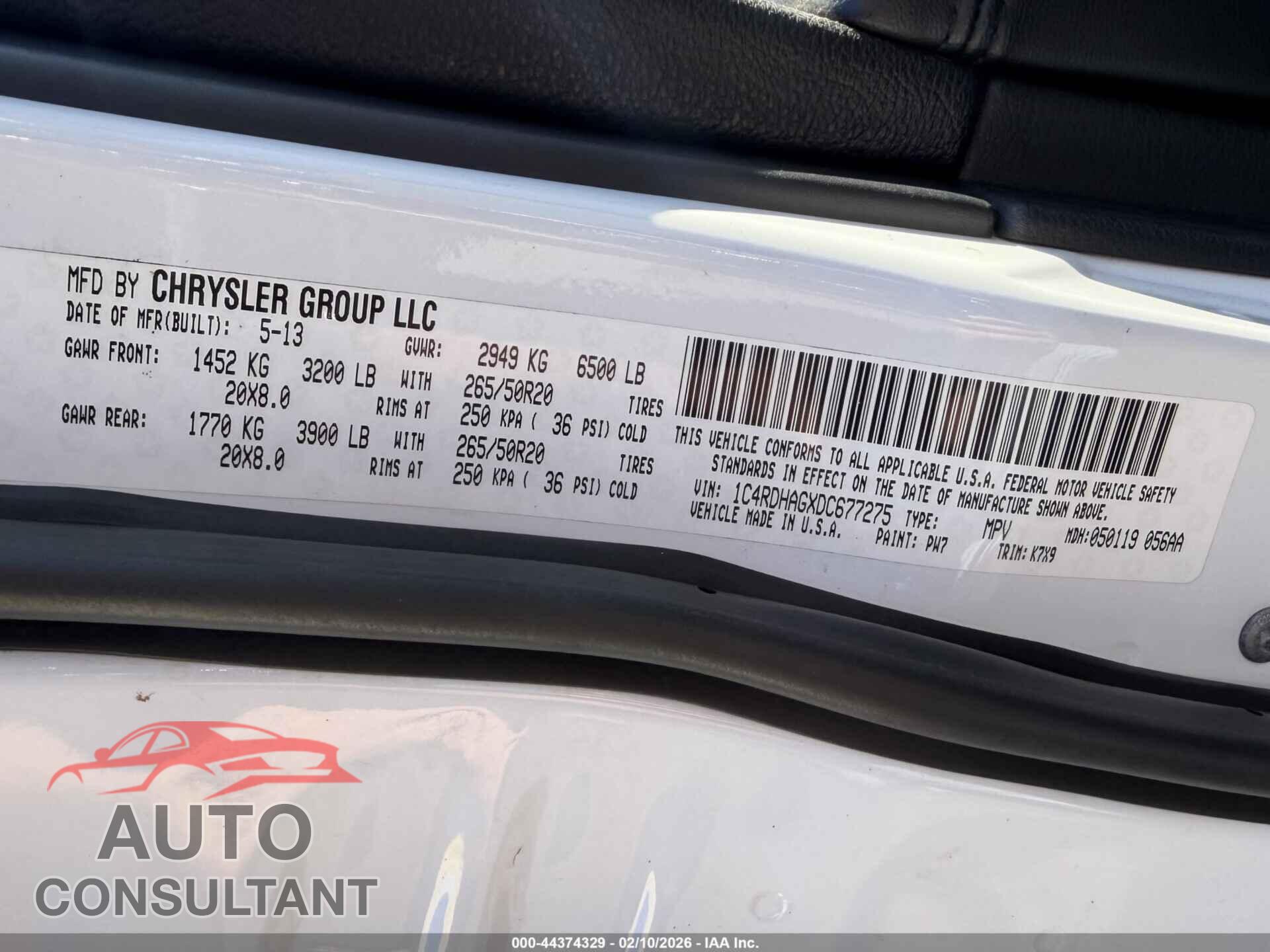 DODGE DURANGO 2013 - 1C4RDHAGXDC677275