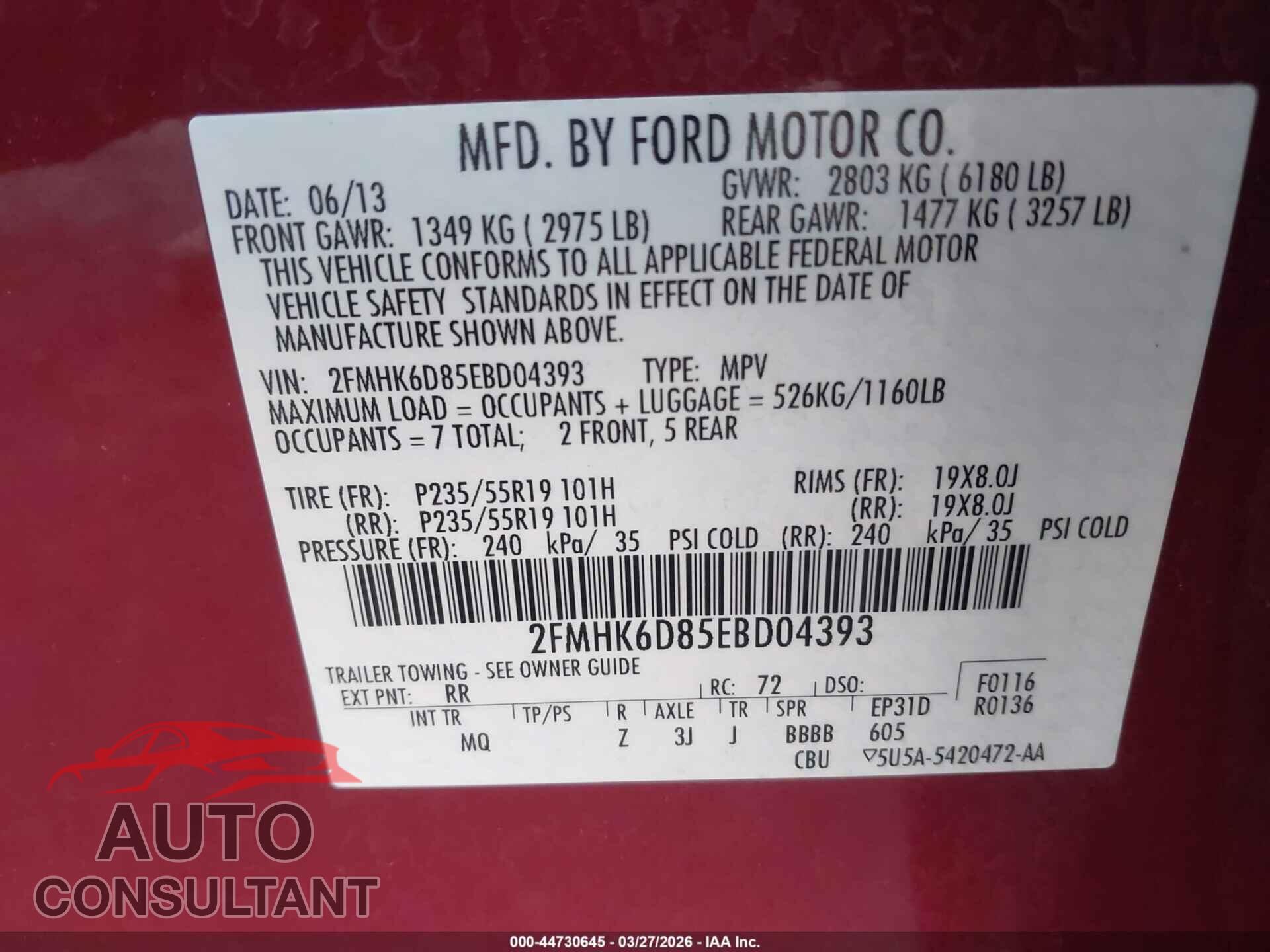 FORD FLEX 2014 - 2FMHK6D85EBD04393