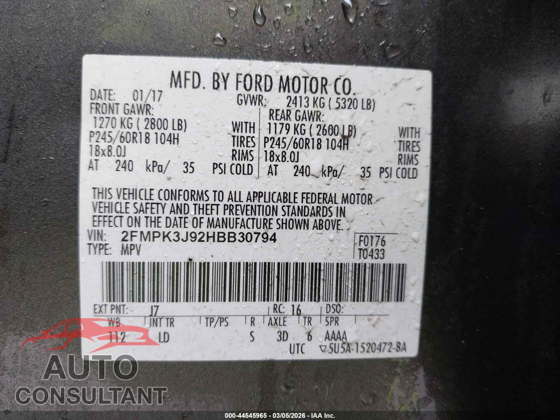 FORD EDGE 2017 - 2FMPK3J92HBB30794