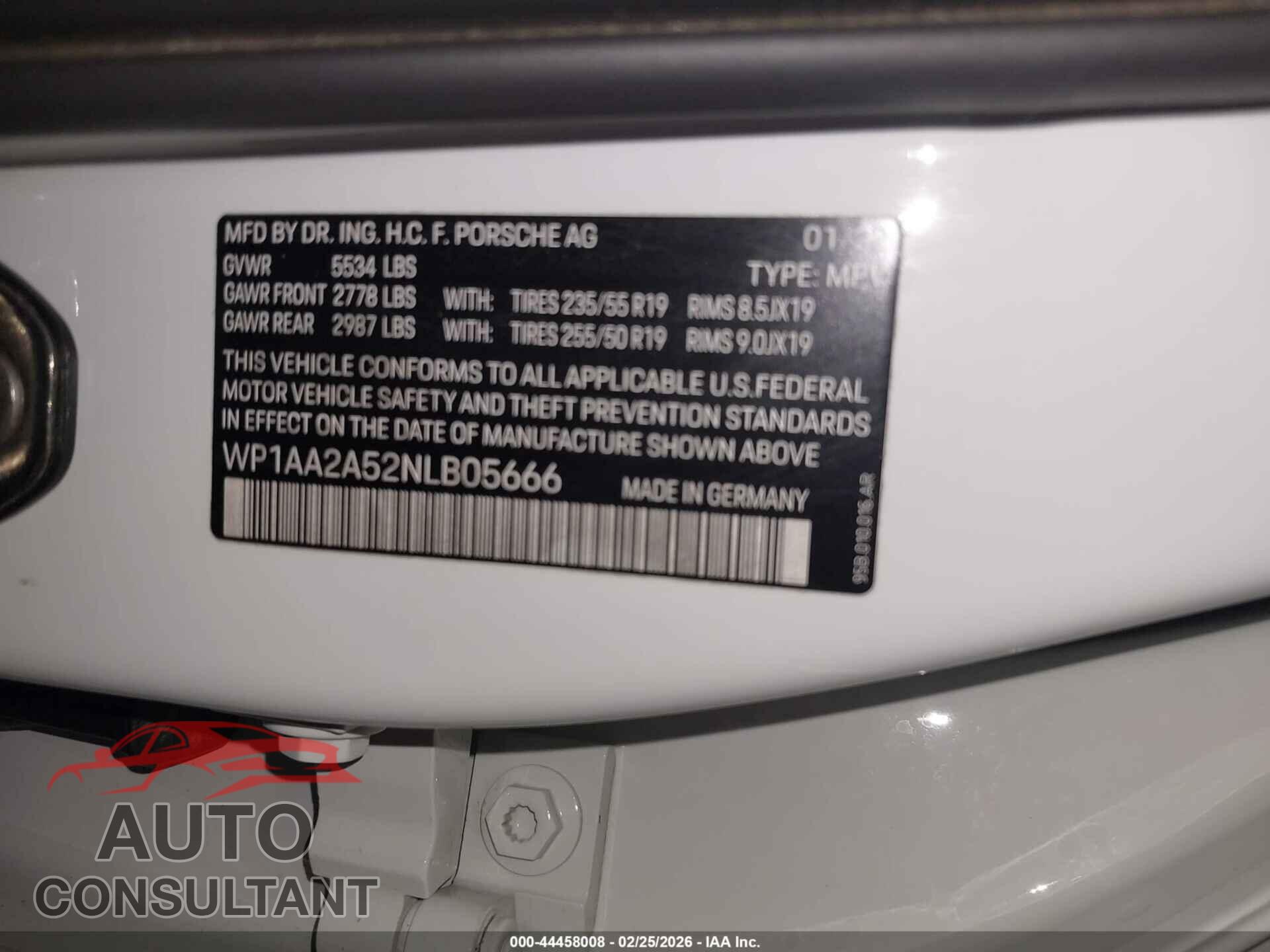 PORSCHE MACAN 2022 - WP1AA2A52NLB05666