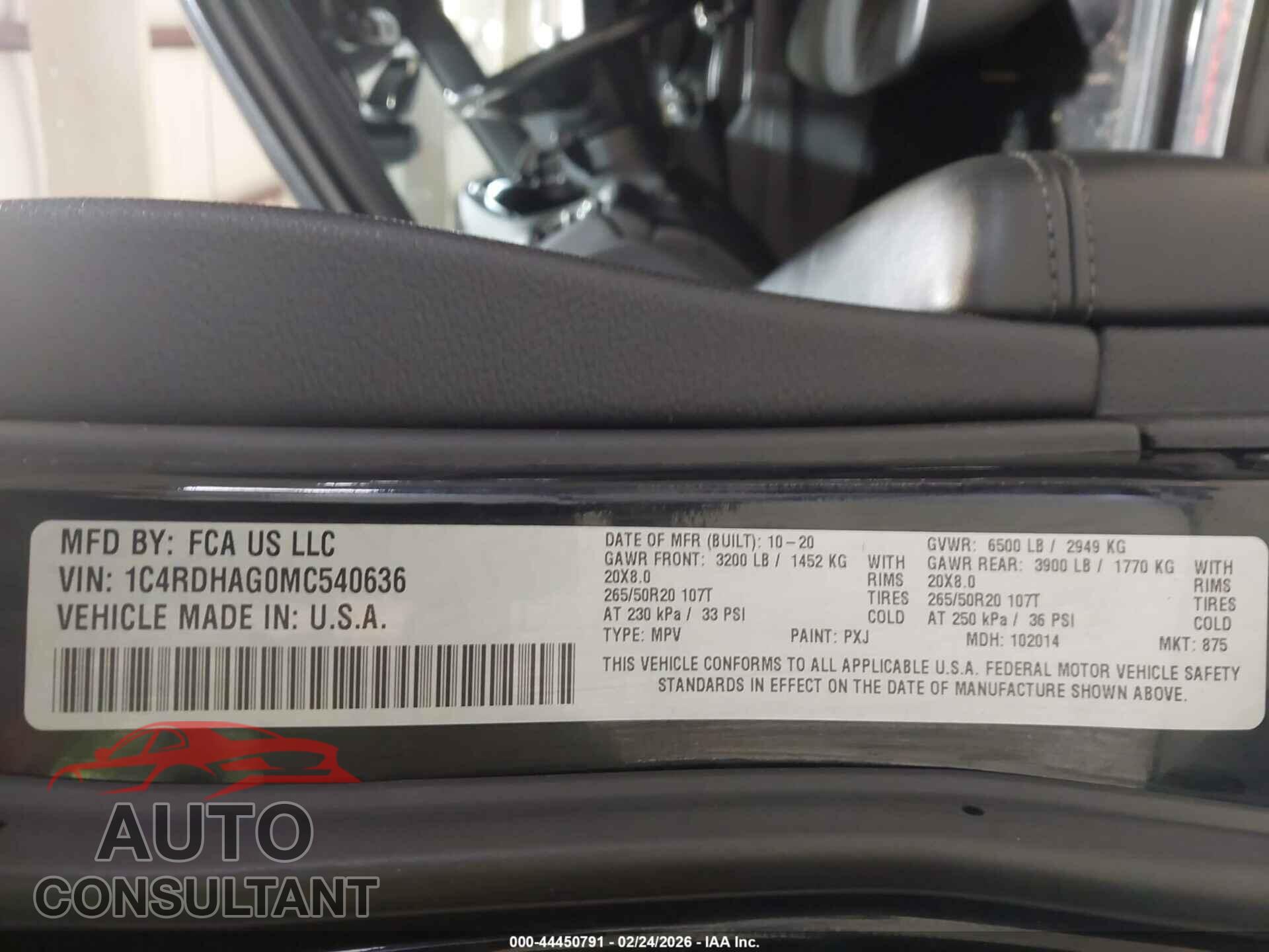 DODGE DURANGO 2021 - 1C4RDHAG0MC540636