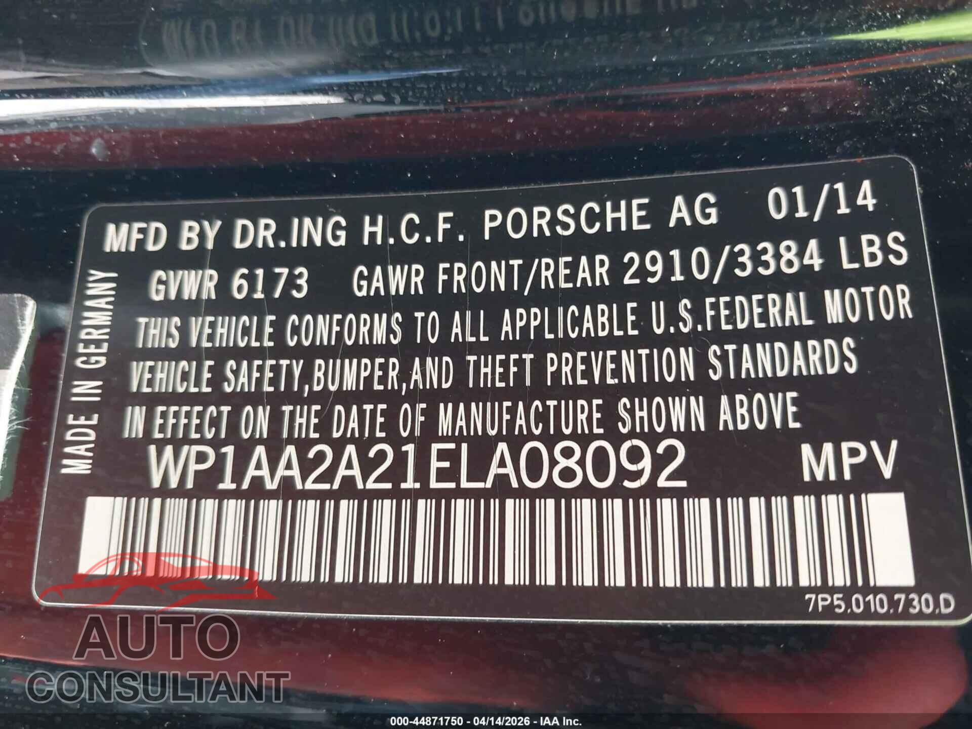 PORSCHE CAYENNE 2014 - WP1AA2A21ELA08092