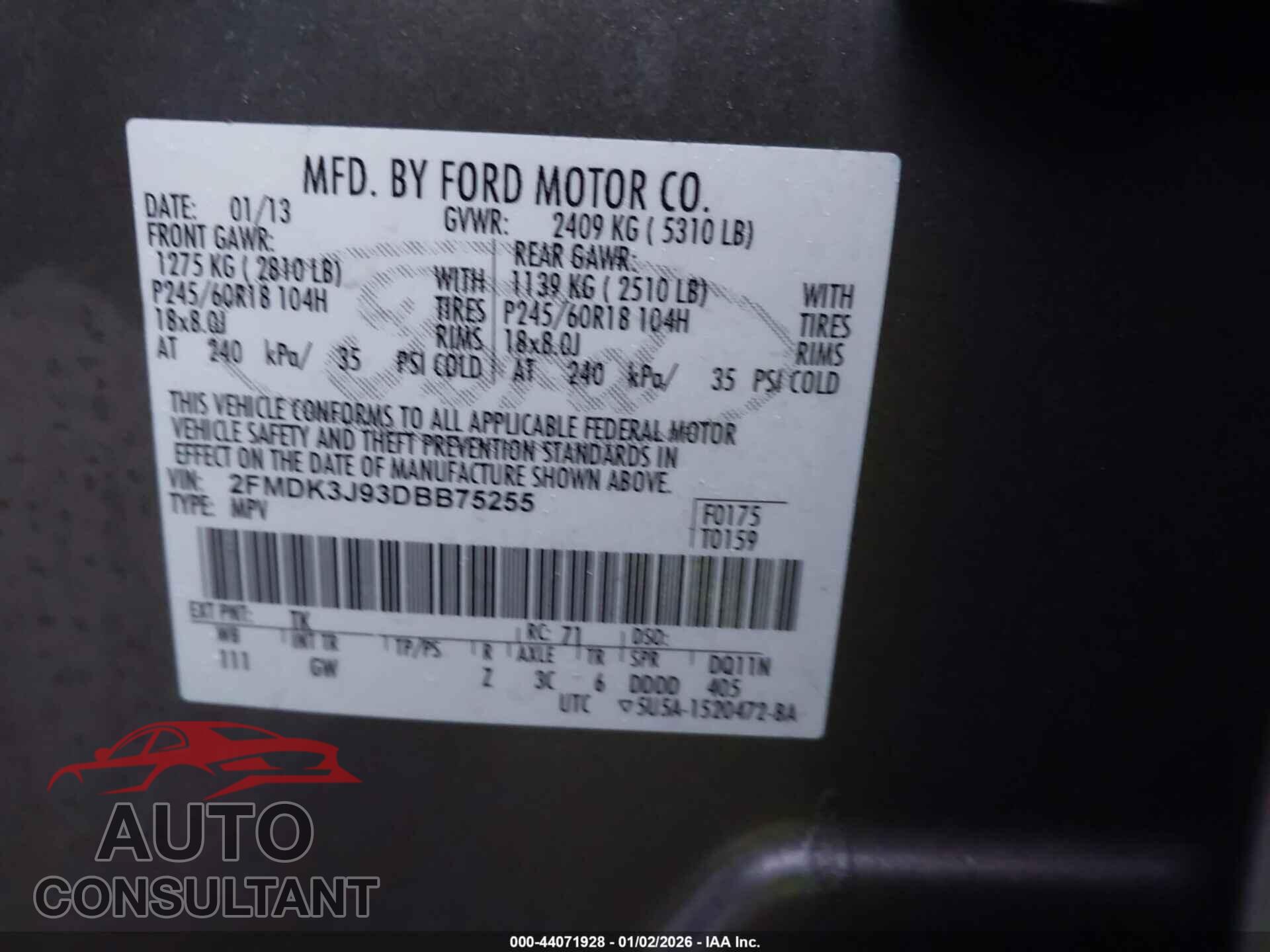 FORD EDGE 2013 - 2FMDK3J93DBB75255