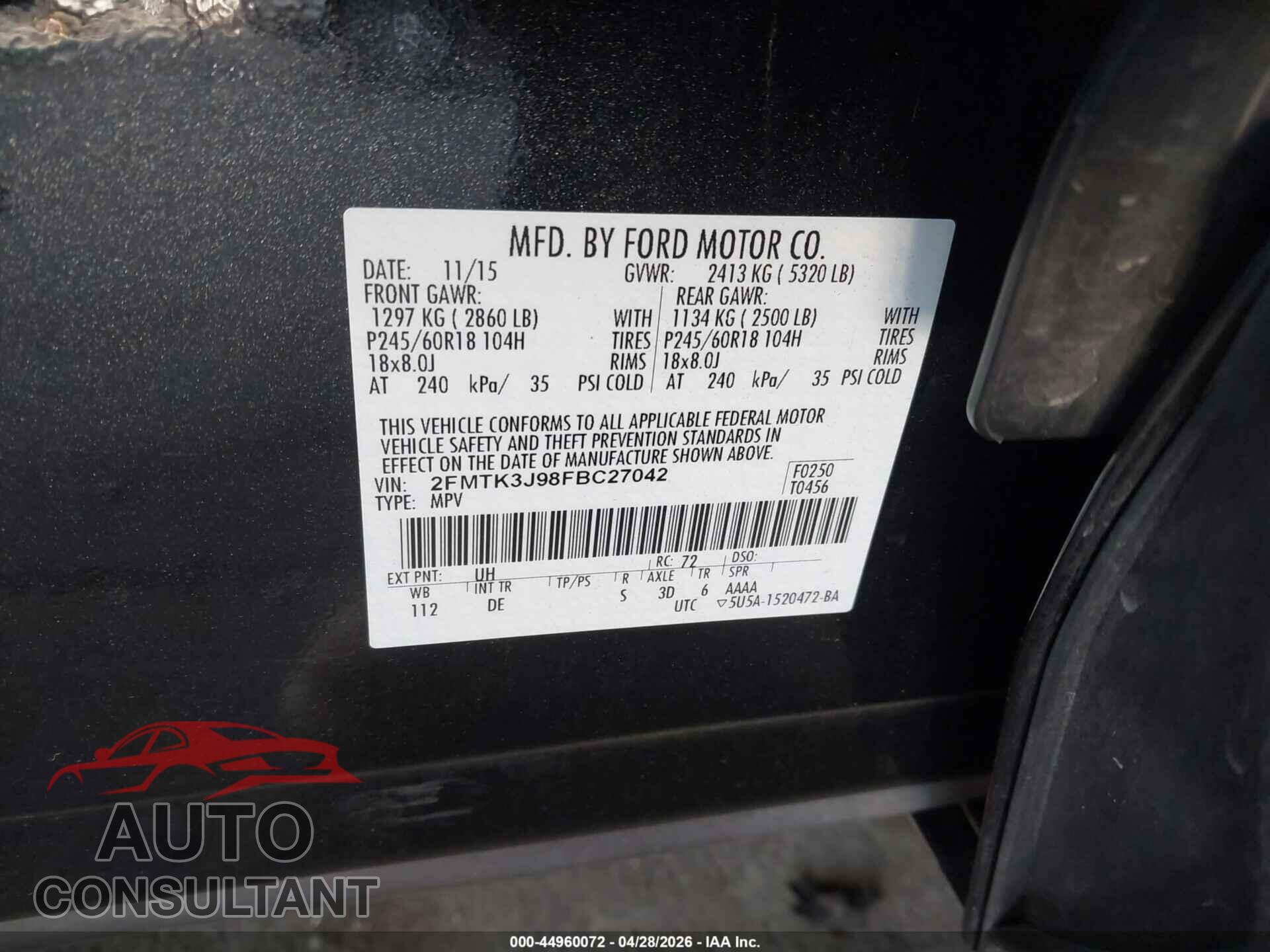 FORD EDGE 2015 - 2FMTK3J98FBC27042