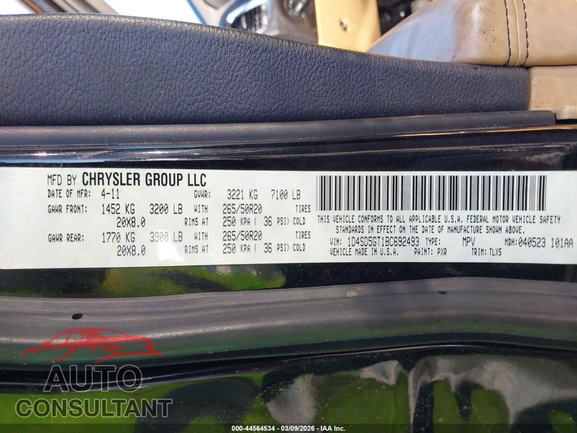 DODGE DURANGO 2011 - 1D4SD5GT1BC692493