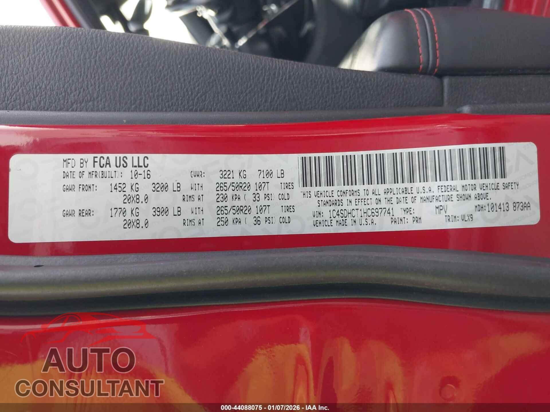 DODGE DURANGO 2017 - 1C4SDHCT1HC697741