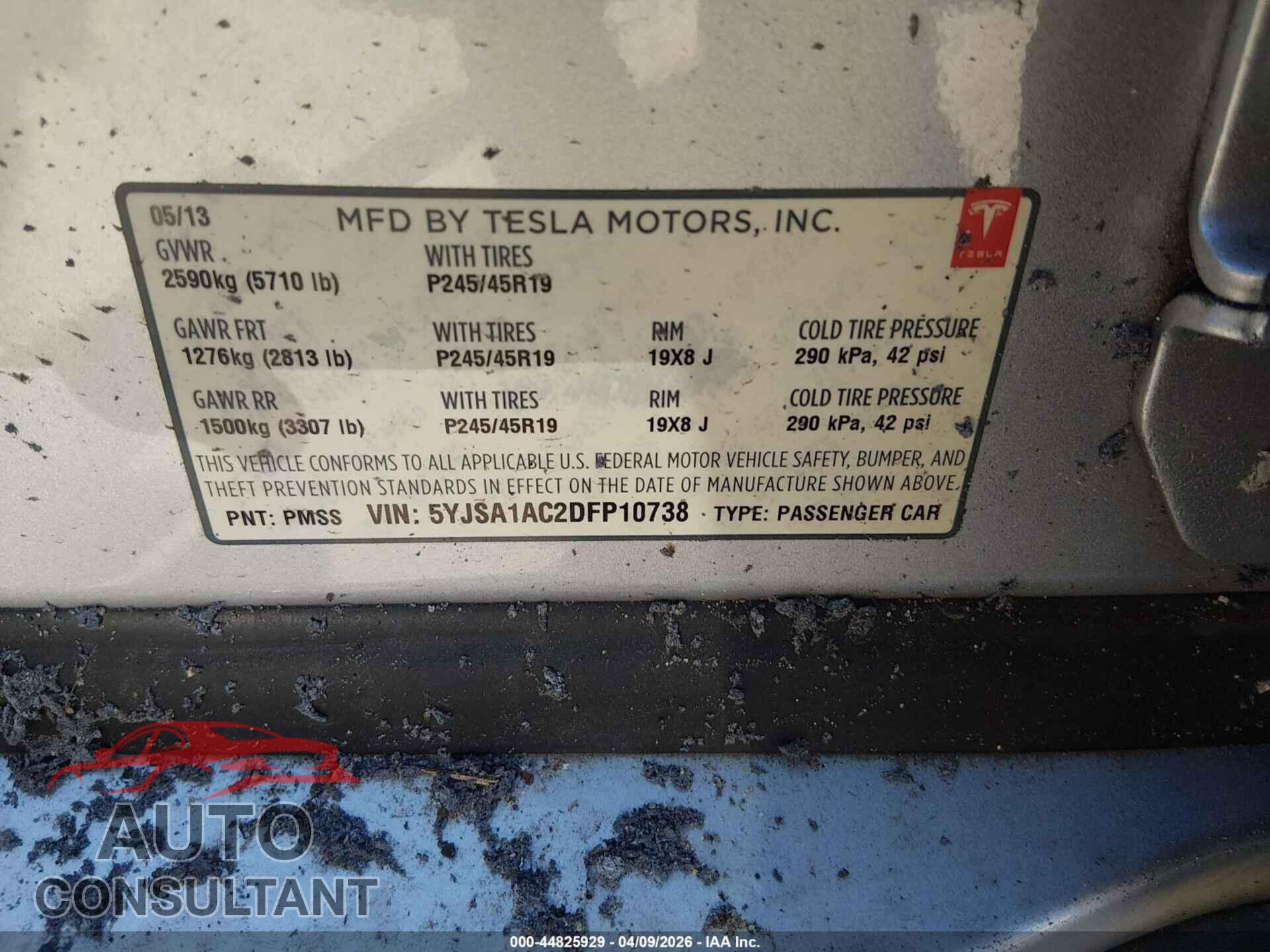 TESLA MODEL S 2013 - 5YJSA1AC2DFP10738