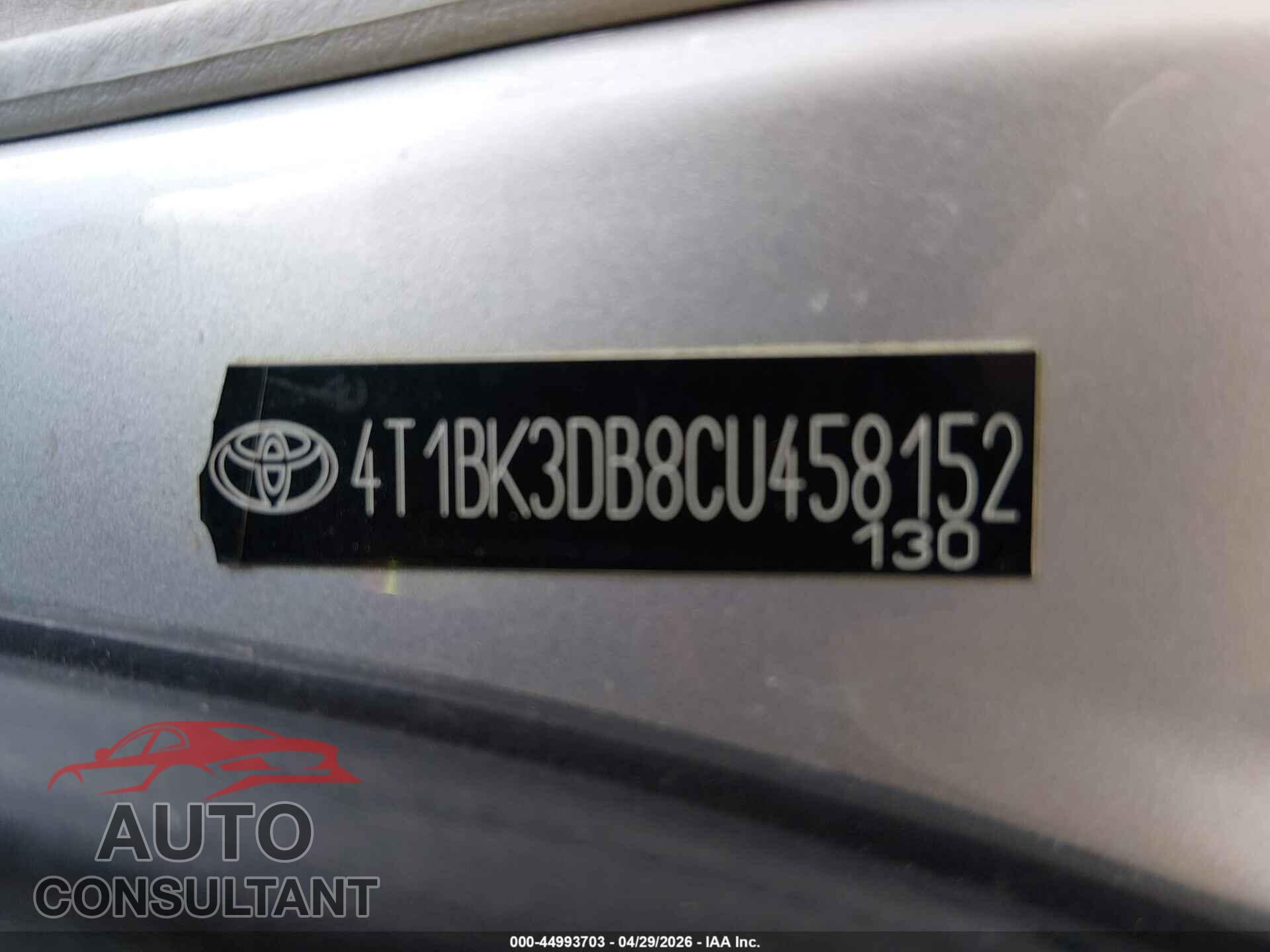 TOYOTA AVALON 2012 - 4T1BK3DB8CU458152