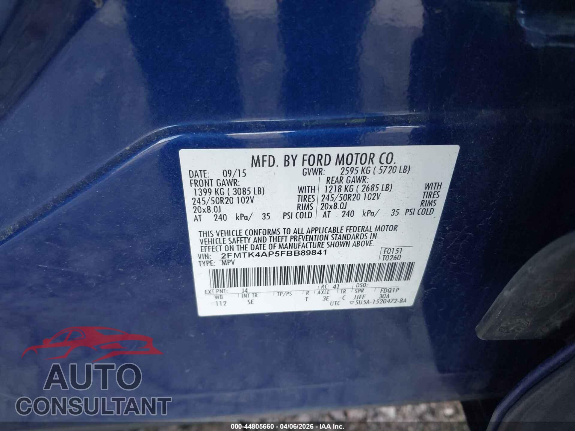 FORD EDGE 2015 - 2FMTK4AP5FBB89841