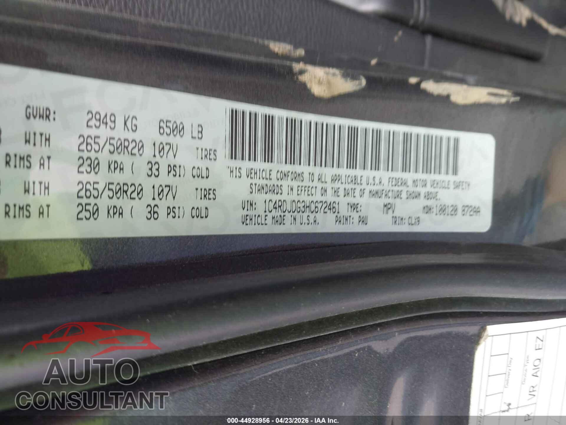 DODGE DURANGO 2017 - 1C4RDJDG3HC672461