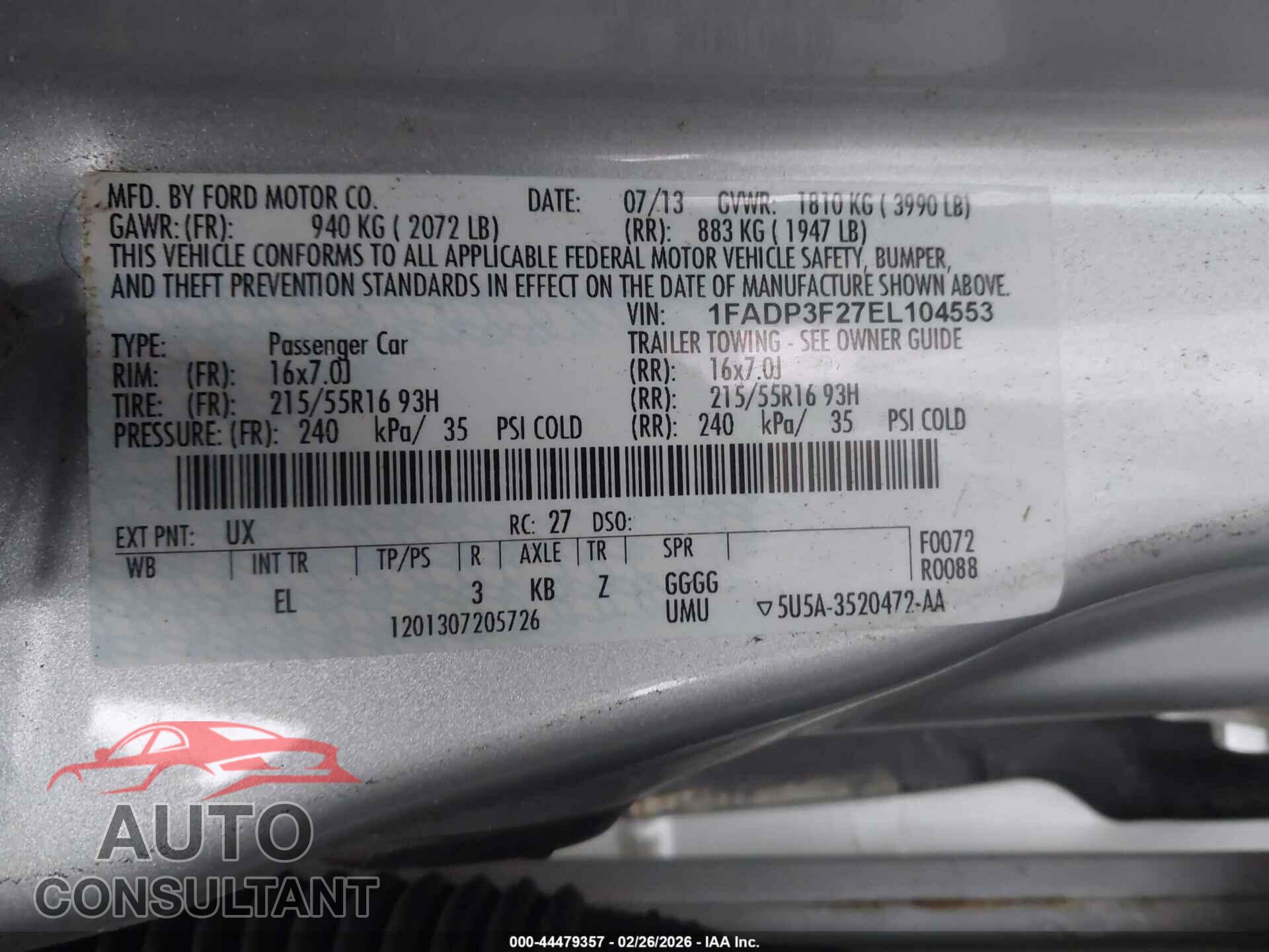FORD FOCUS 2014 - 1FADP3F27EL104553