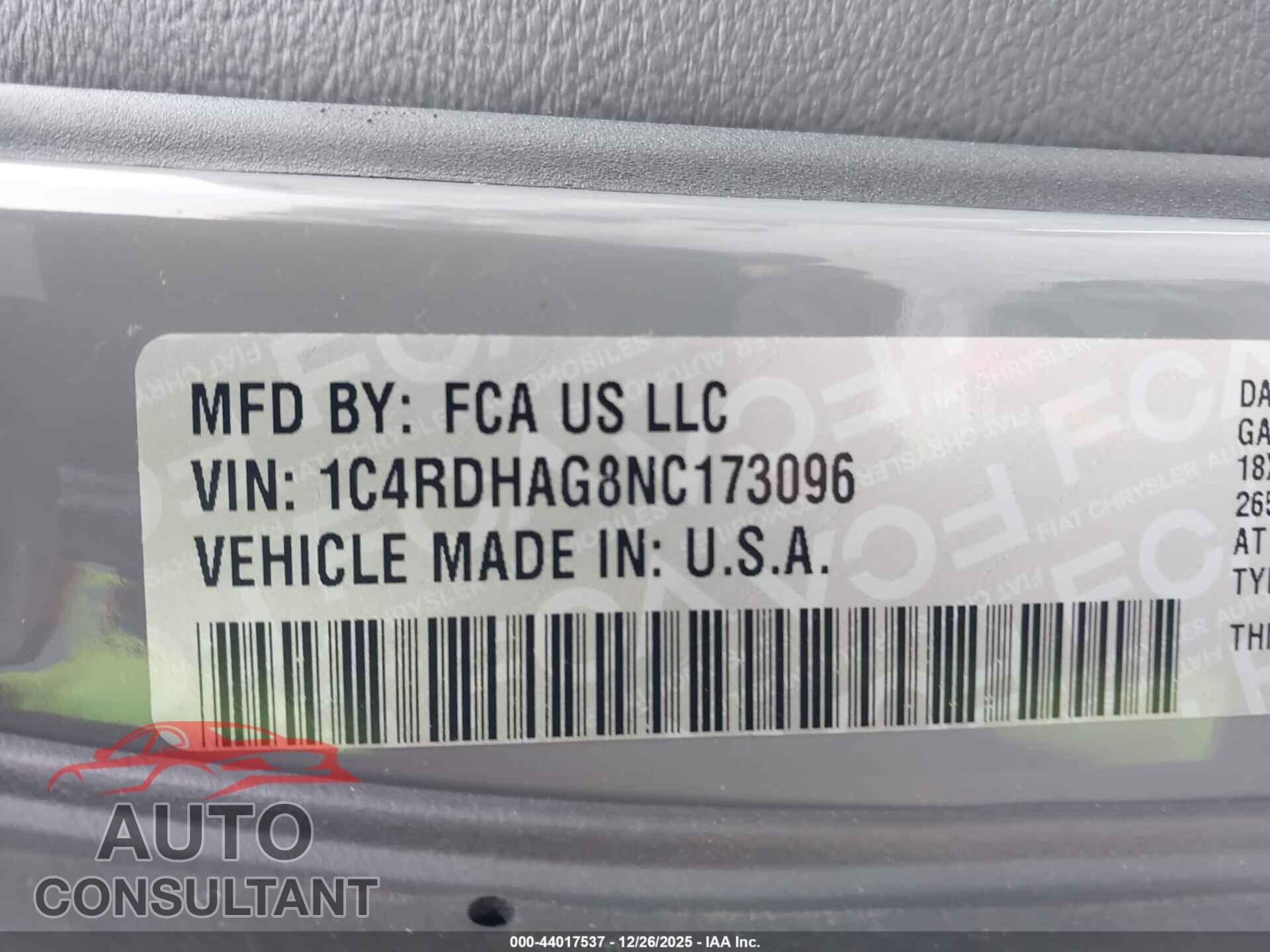 DODGE DURANGO 2022 - 1C4RDHAG8NC173096