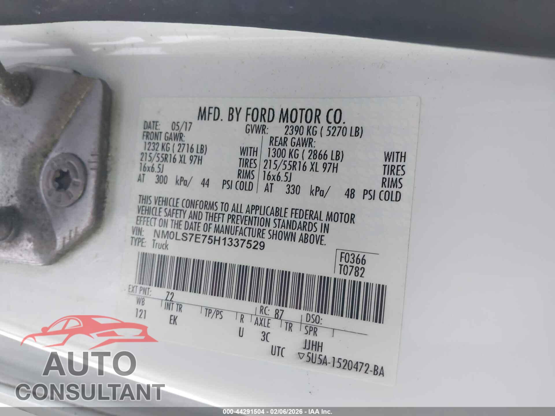 FORD TRANSIT CONNECT 2017 - NM0LS7E75H1337529