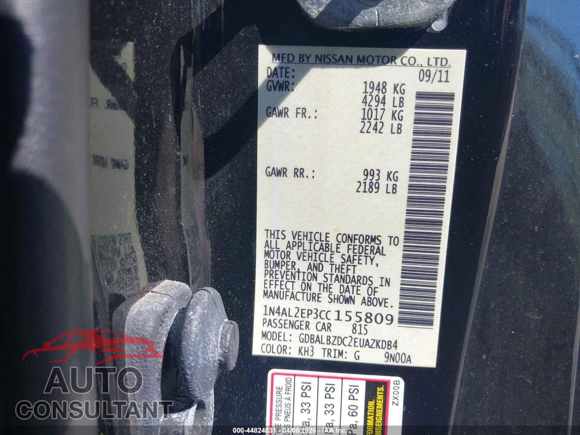 NISSAN ALTIMA 2012 - 1N4AL2EP3CC155809