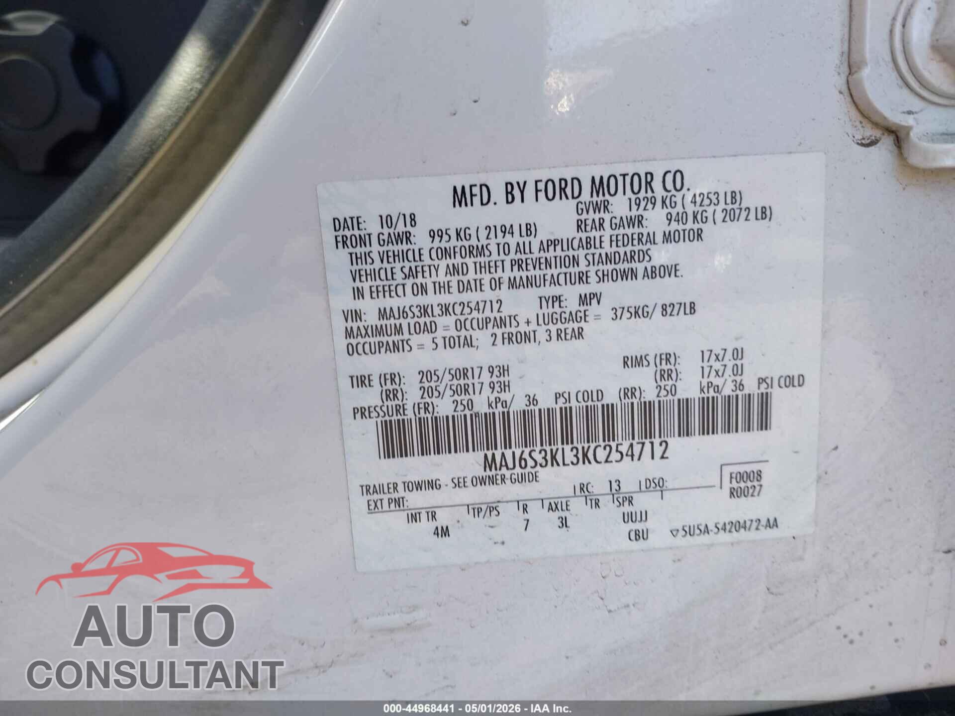 FORD ECOSPORT 2019 - MAJ6S3KL3KC254712