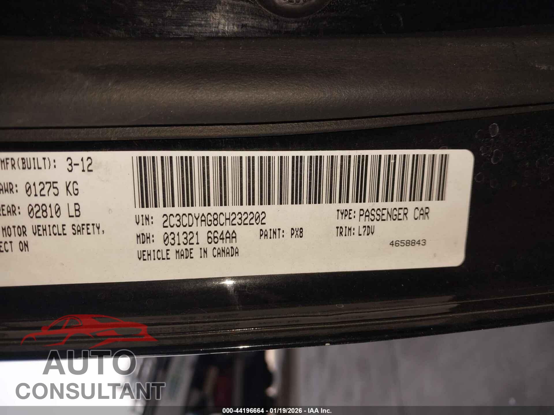 DODGE CHALLENGER 2012 - 2C3CDYAG8CH232202