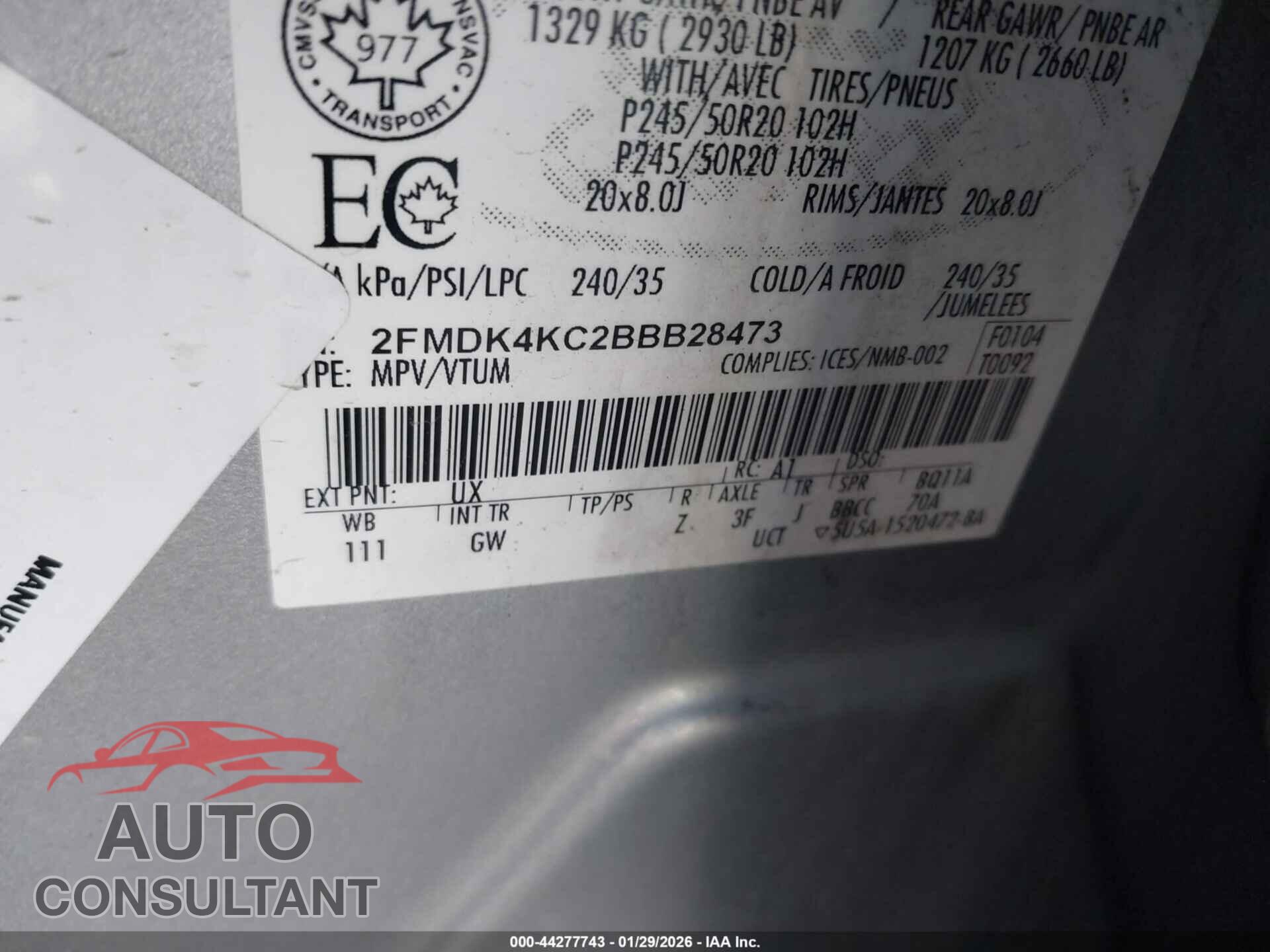 FORD EDGE 2011 - 2FMDK4KC2BBB28473