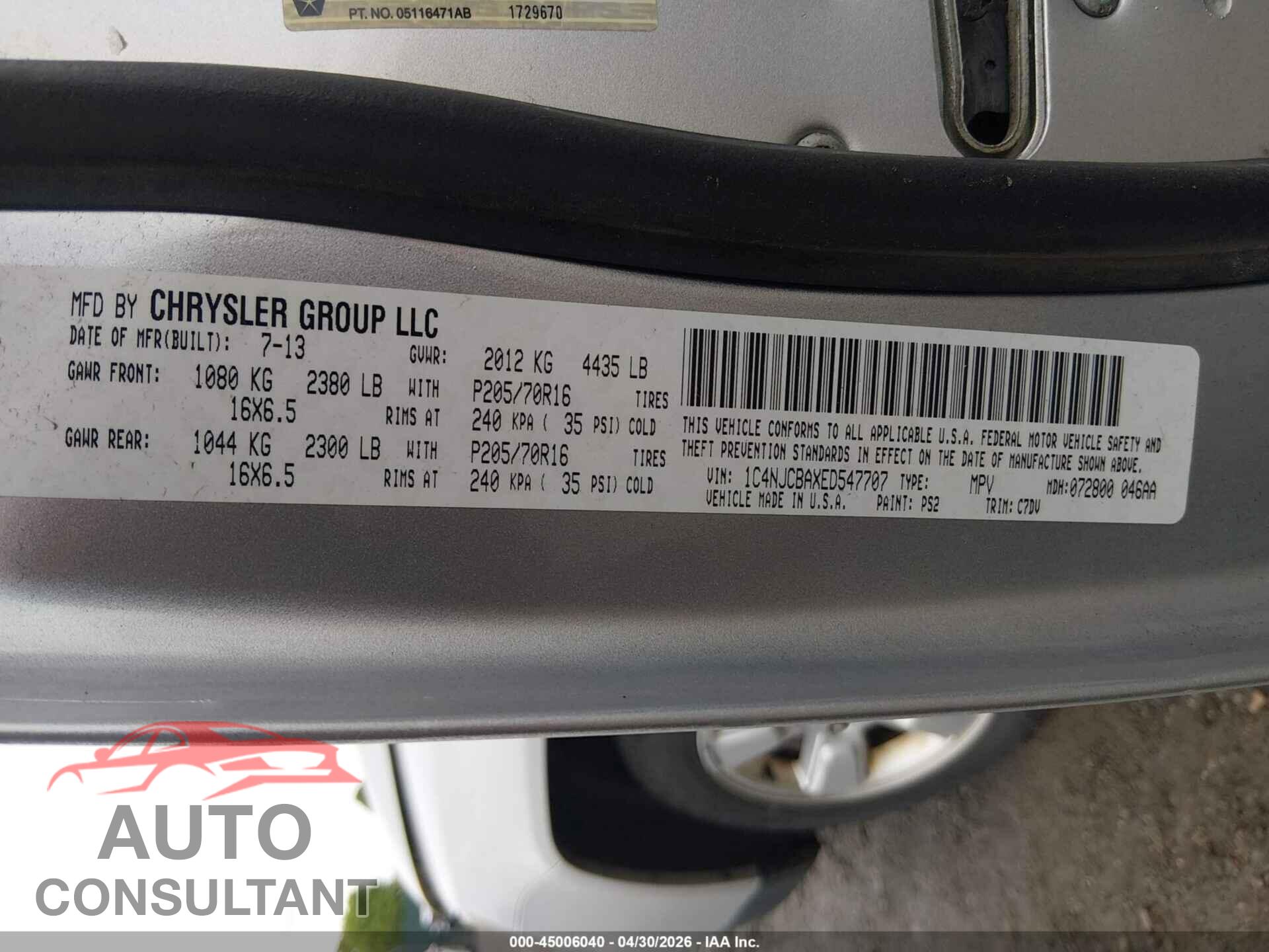 JEEP COMPASS 2014 - 1C4NJCBAXED547707