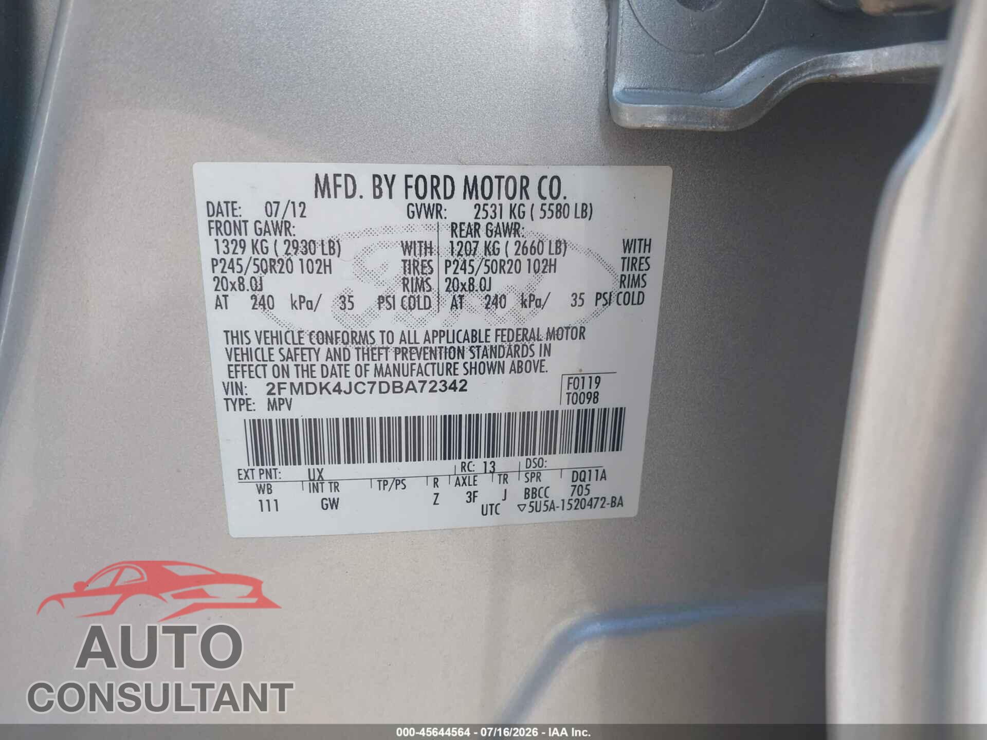 FORD EDGE 2013 - 2FMDK4JC7DBA72342