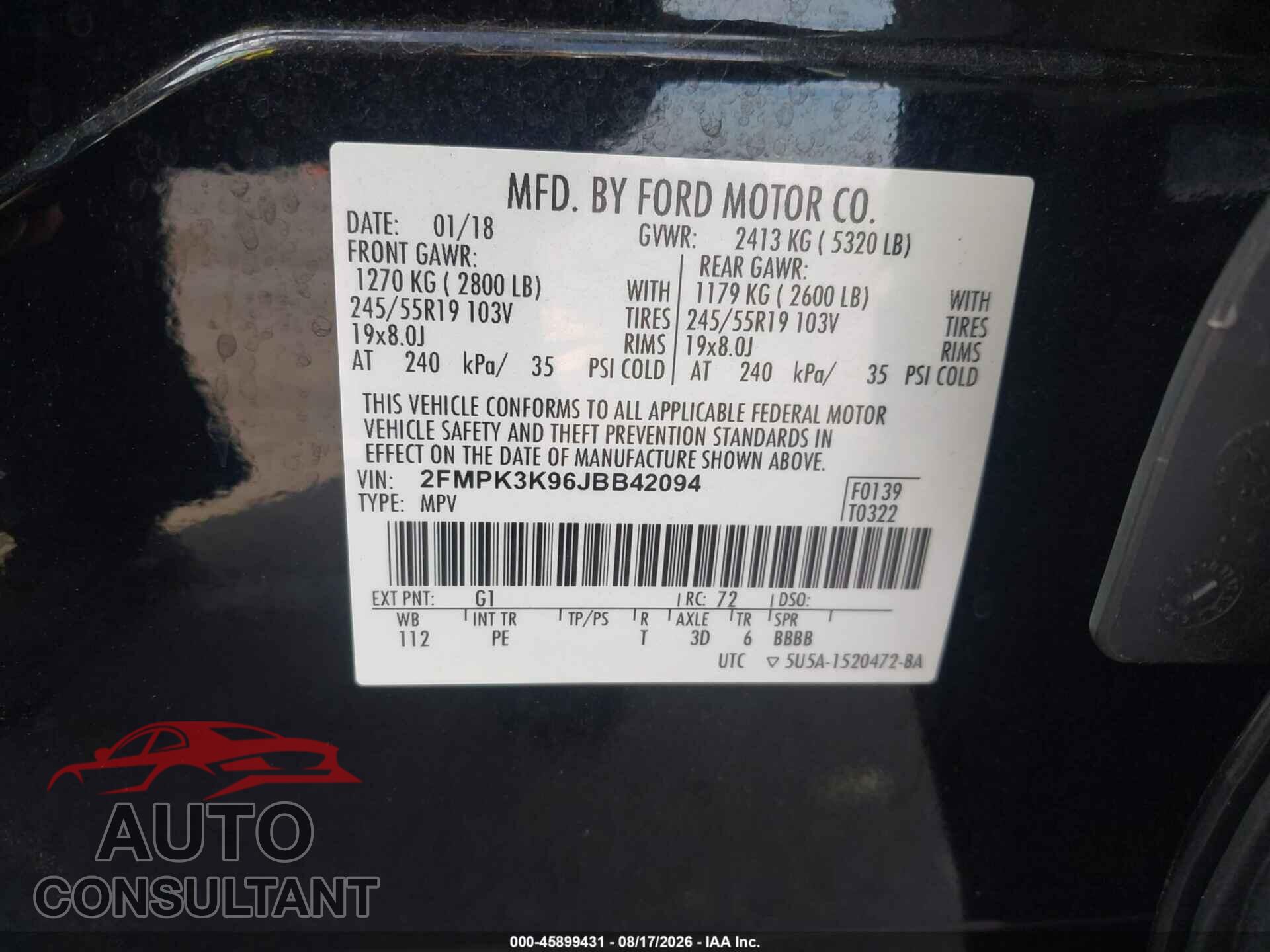 FORD EDGE 2018 - 2FMPK3K96JBB42094