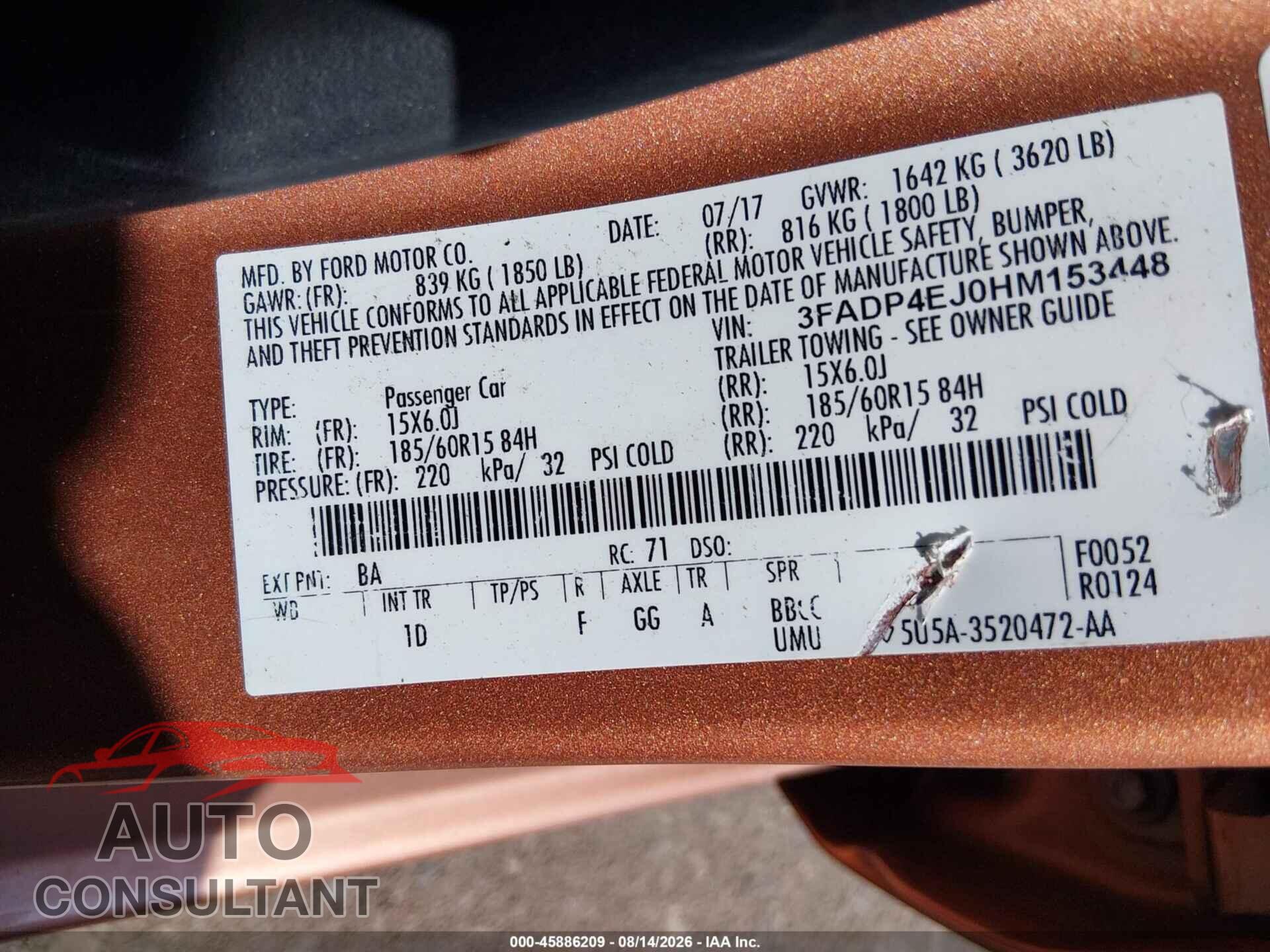 FORD FIESTA 2017 - 3FADP4EJ0HM153448