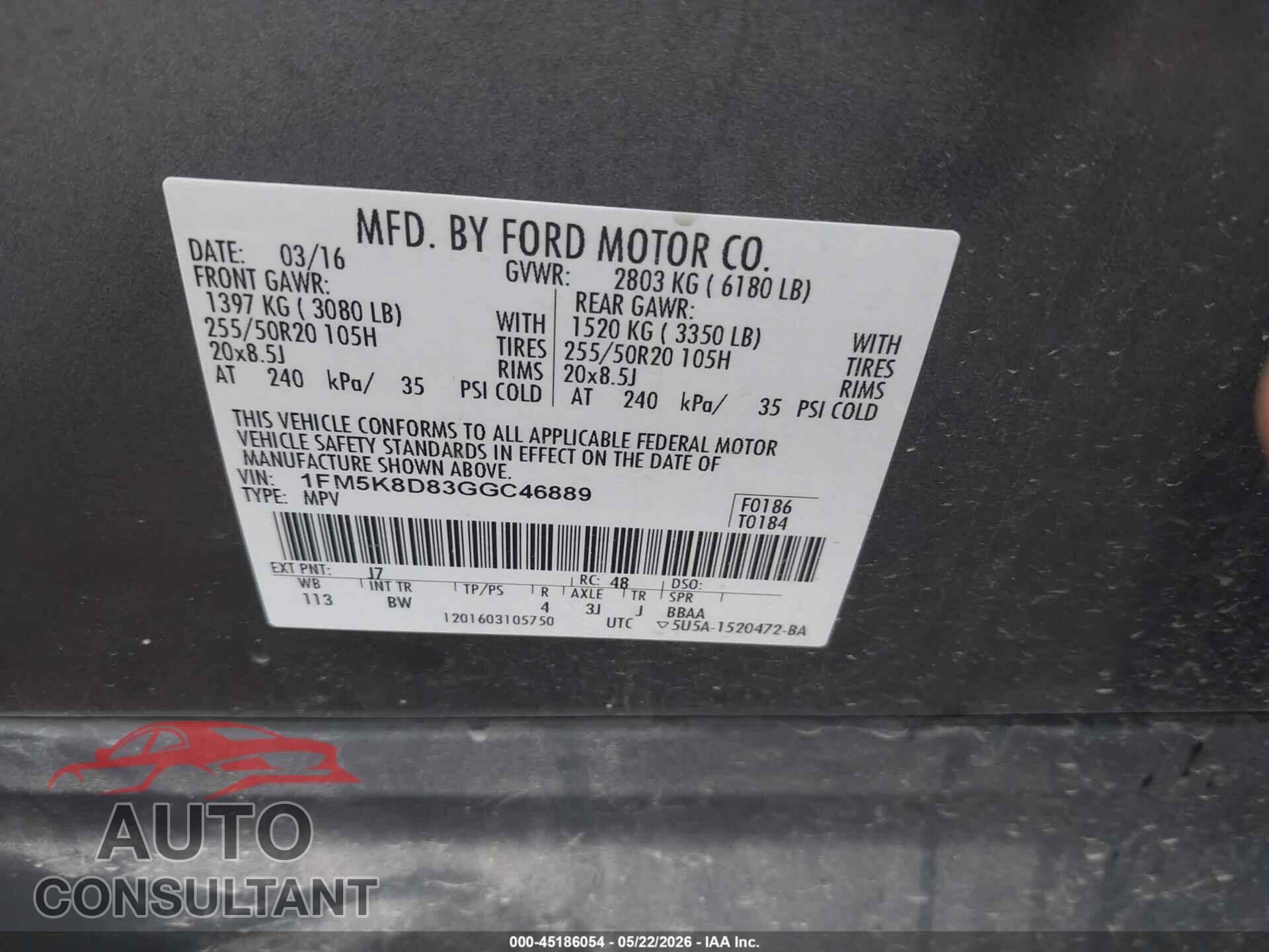 FORD EXPLORER 2016 - 1FM5K8D83GGC46889