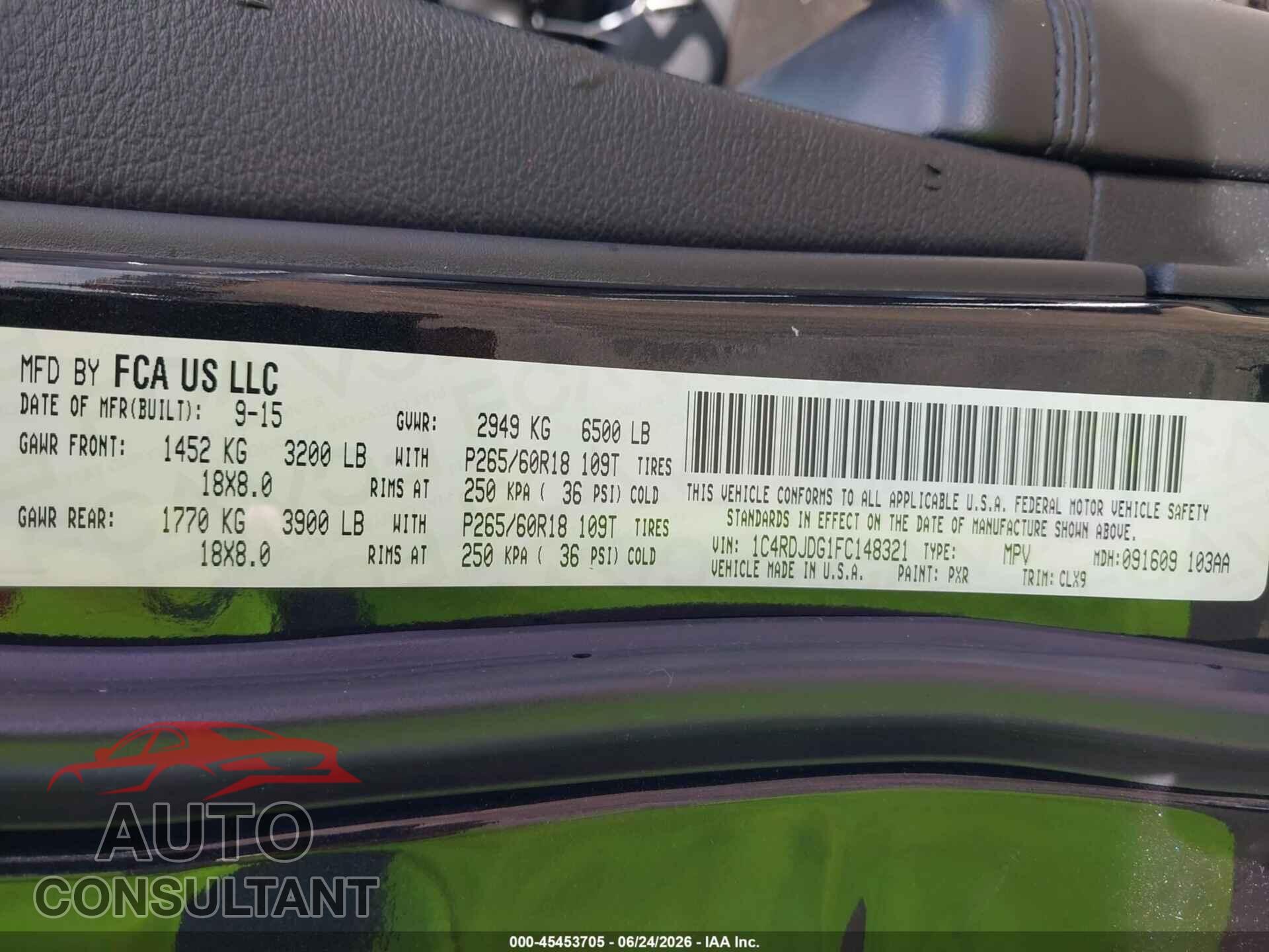 DODGE DURANGO 2015 - 1C4RDJDG1FC148321