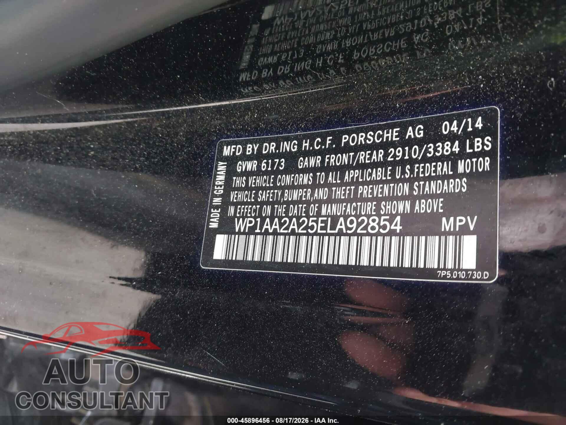 PORSCHE CAYENNE 2014 - WP1AA2A25ELA92854