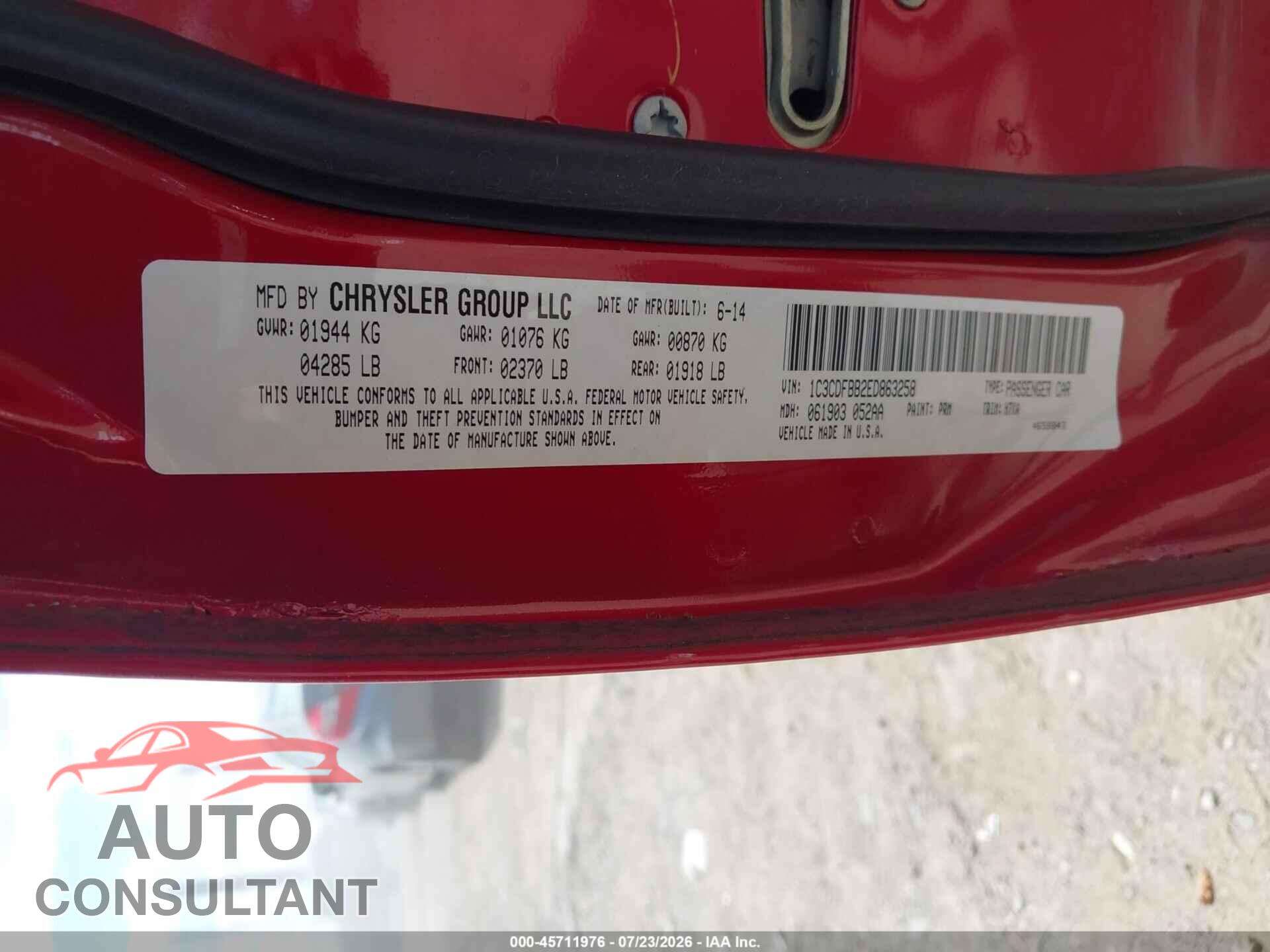 DODGE DART 2014 - 1C3CDFBB2ED863258