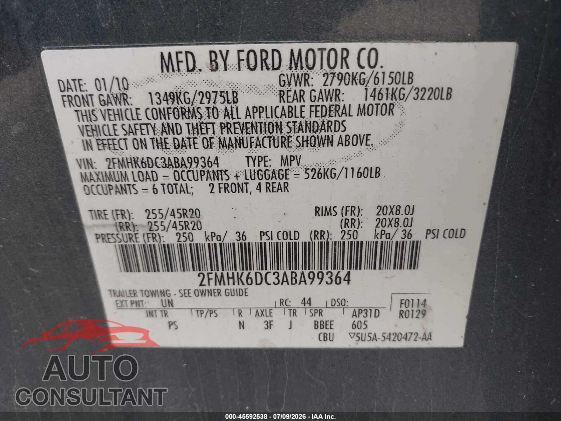 FORD FLEX 2010 - 2FMHK6DC3ABA99364