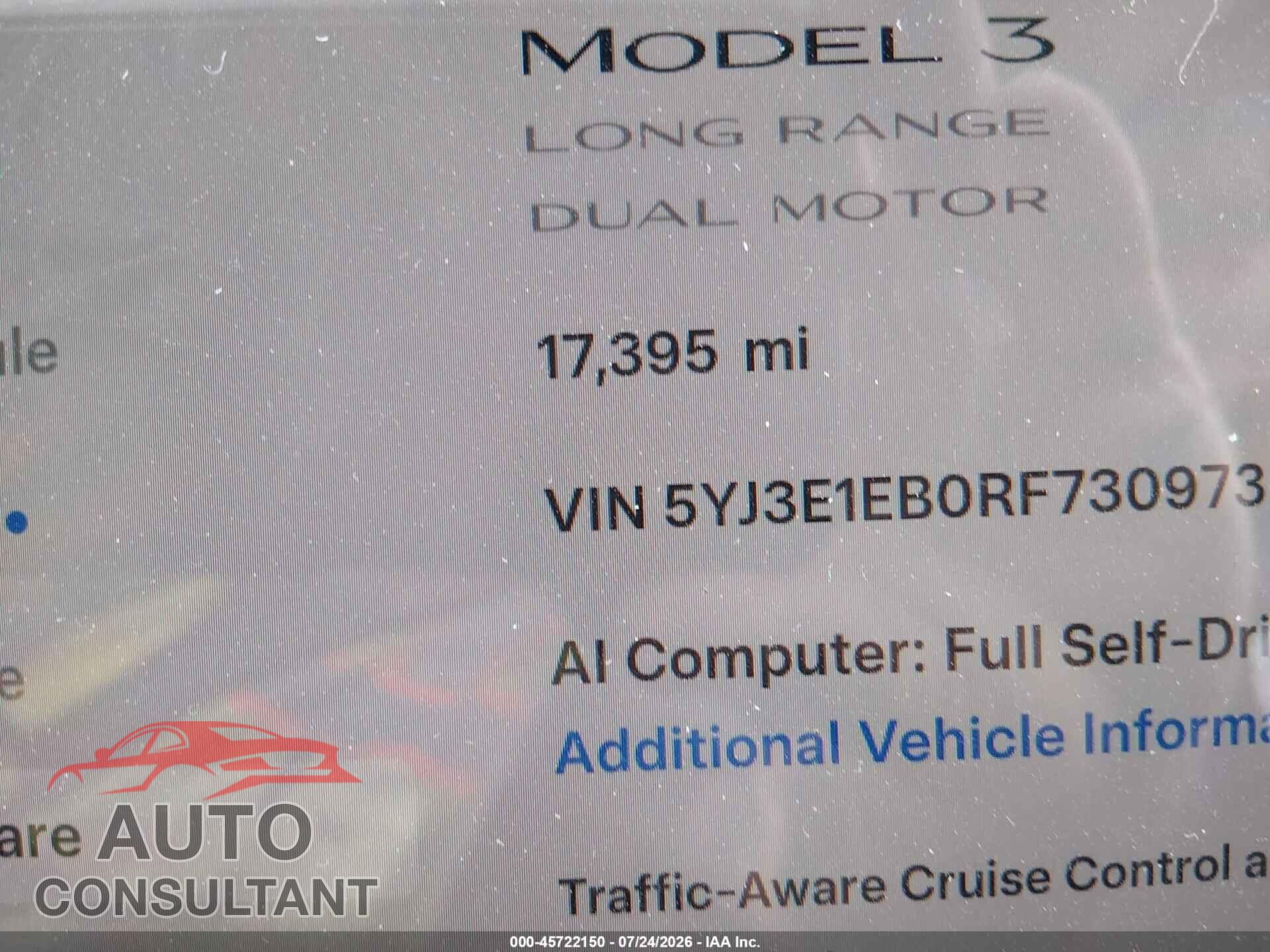 TESLA MODEL 3 2024 - 5YJ3E1EB0RF730973