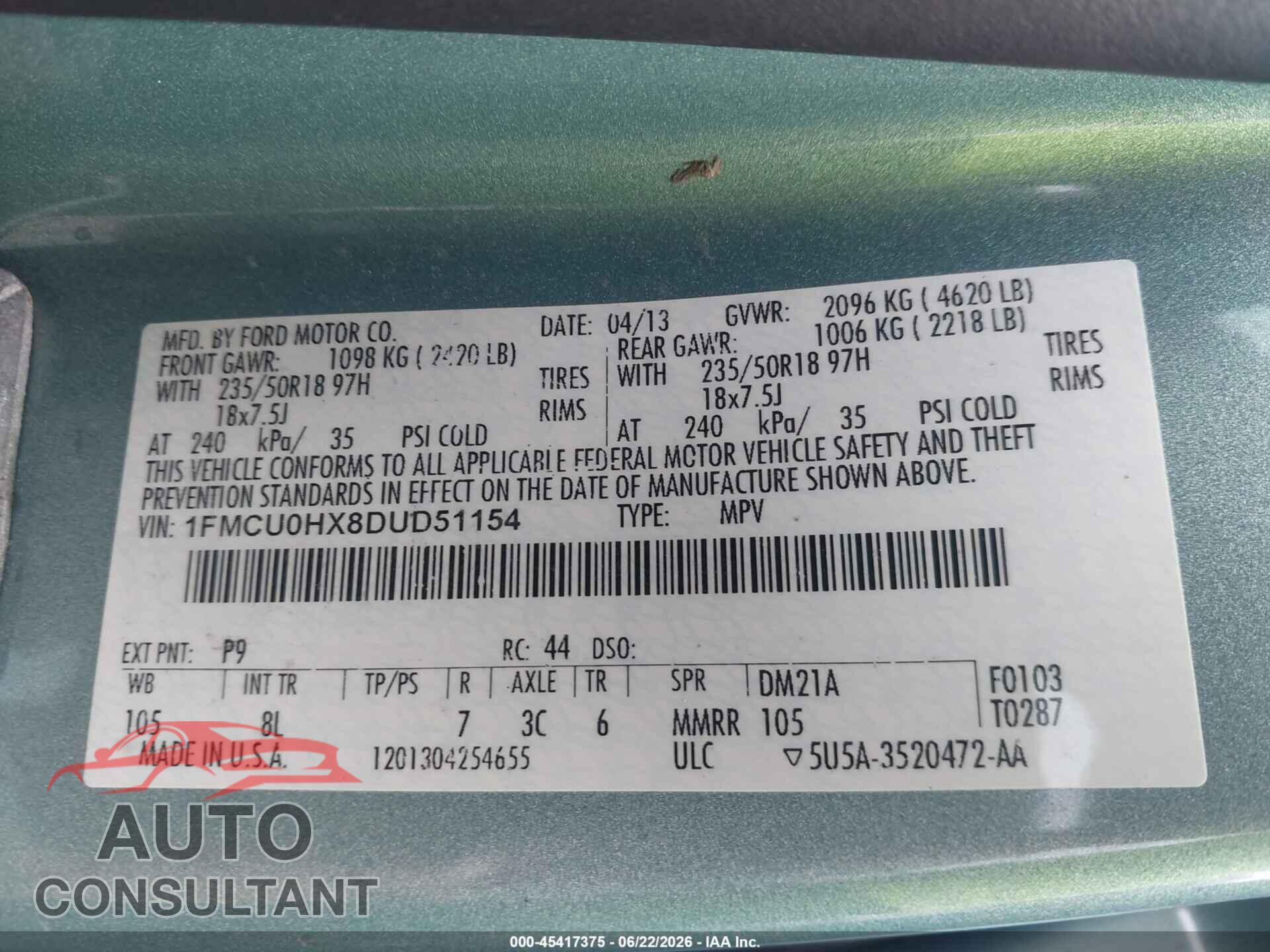 FORD ESCAPE 2013 - 1FMCU0HX8DUD51154