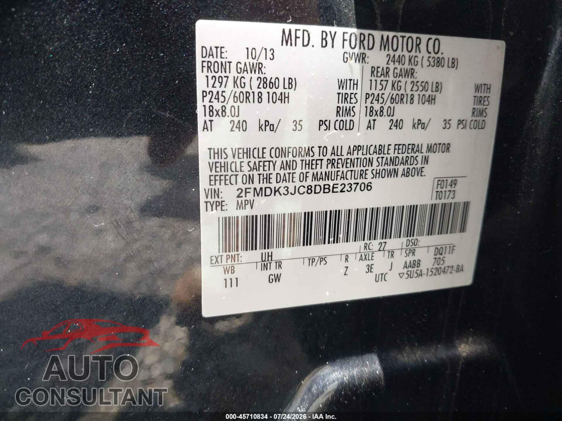 FORD EDGE 2013 - 2FMDK3JC8DBE23706
