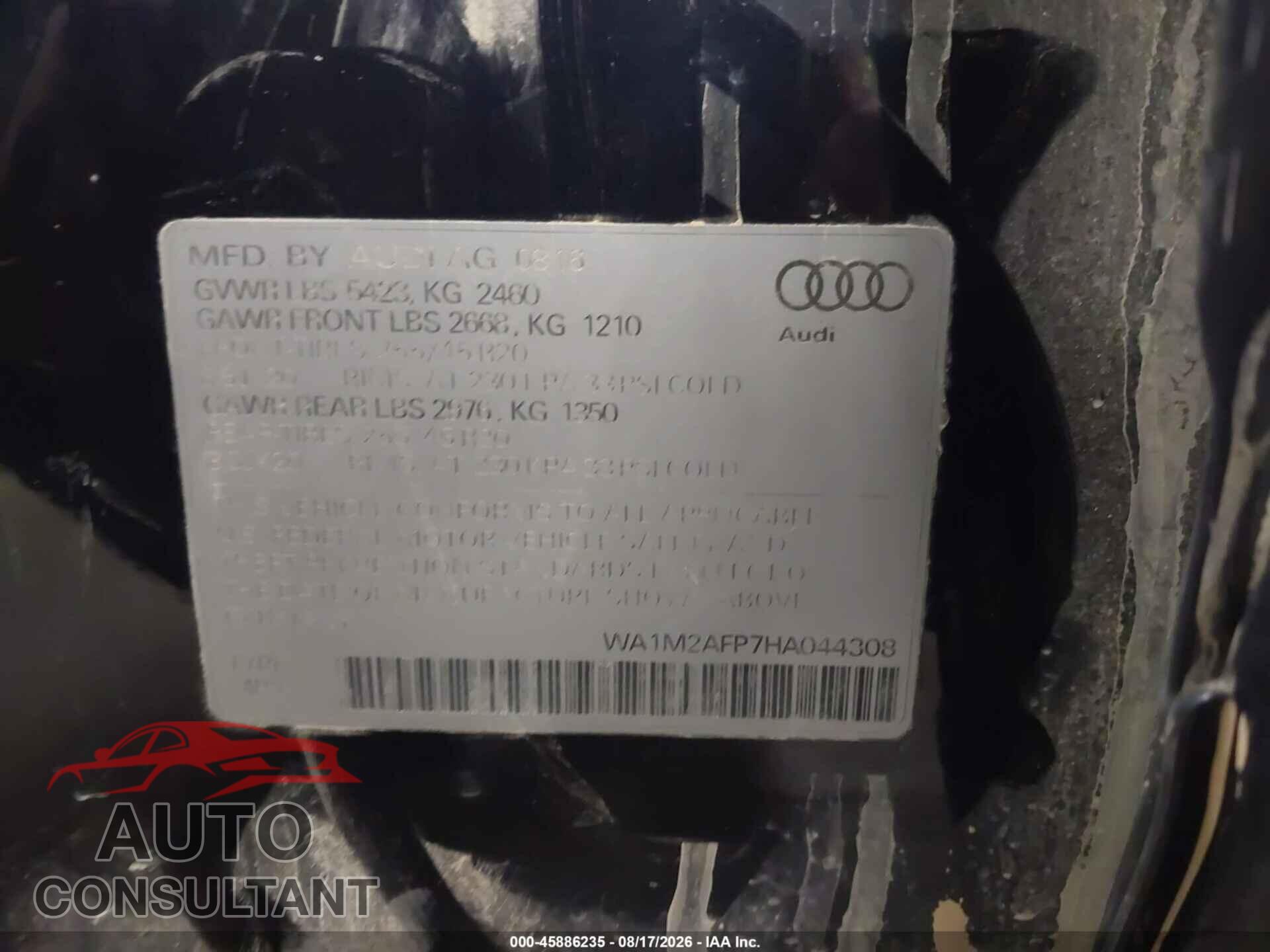 AUDI Q5 2017 - WA1M2AFP7HA044308