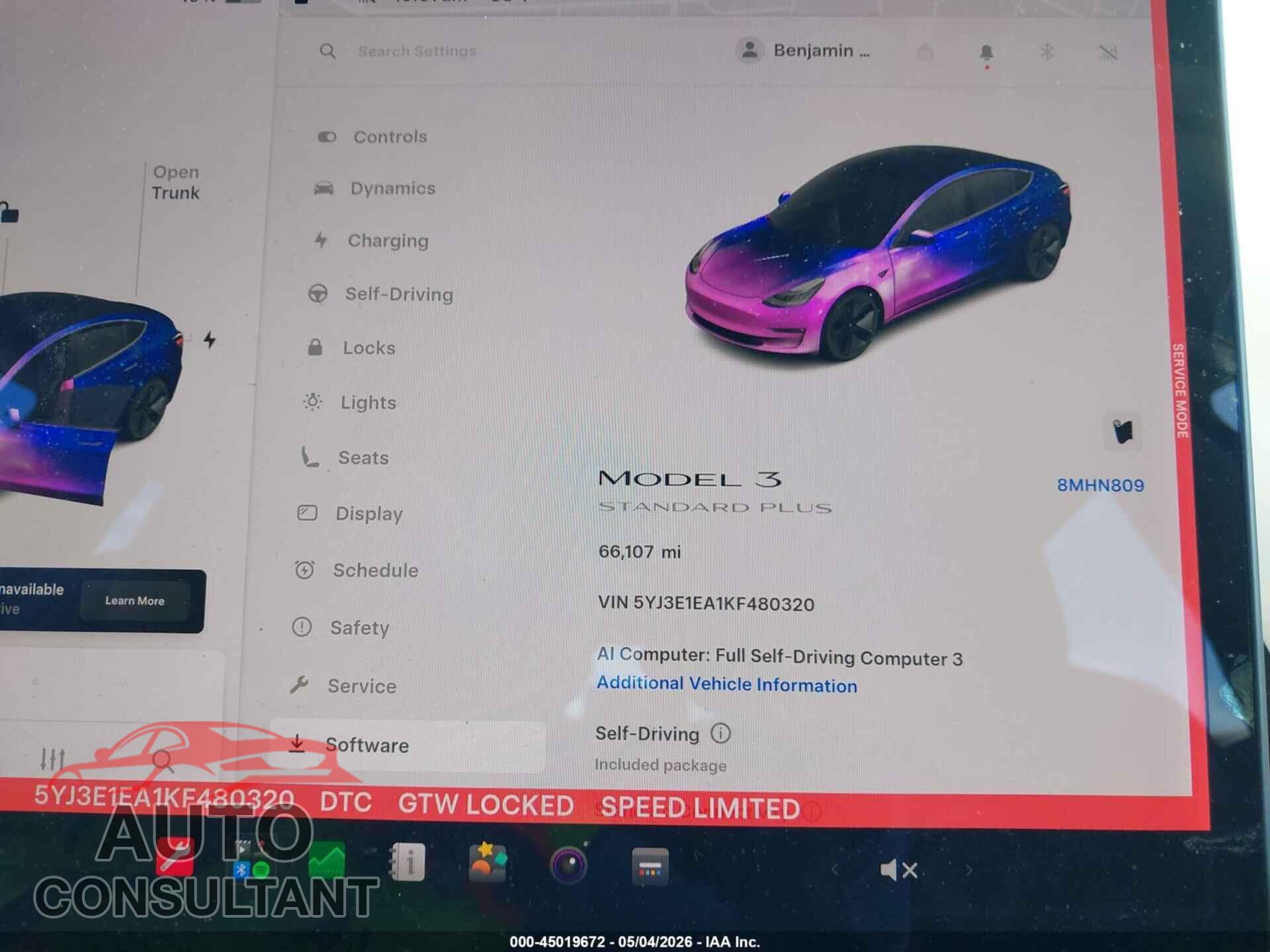 TESLA MODEL 3 2019 - 5YJ3E1EA1KF480320