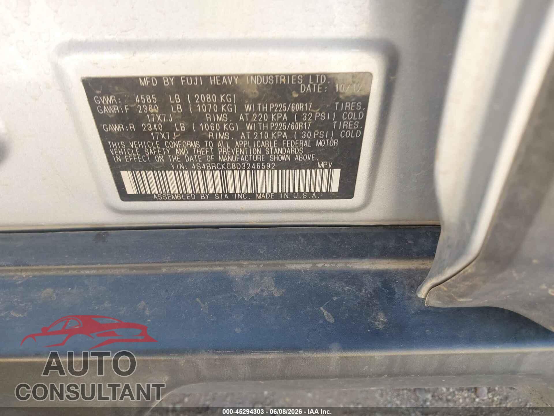 SUBARU OUTBACK 2013 - 4S4BRCKC8D3246592