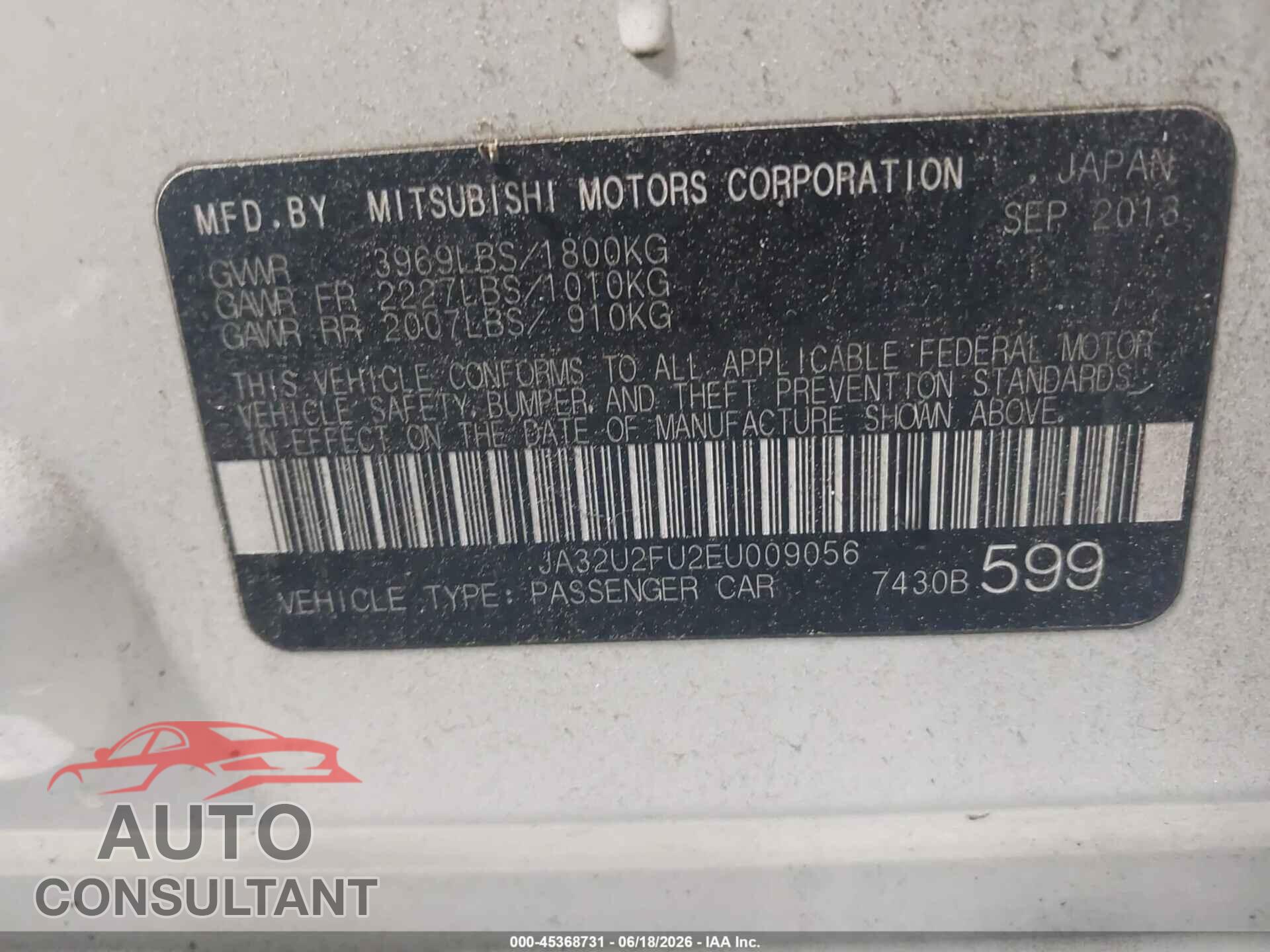 MITSUBISHI LANCER 2014 - JA32U2FU2EU009056