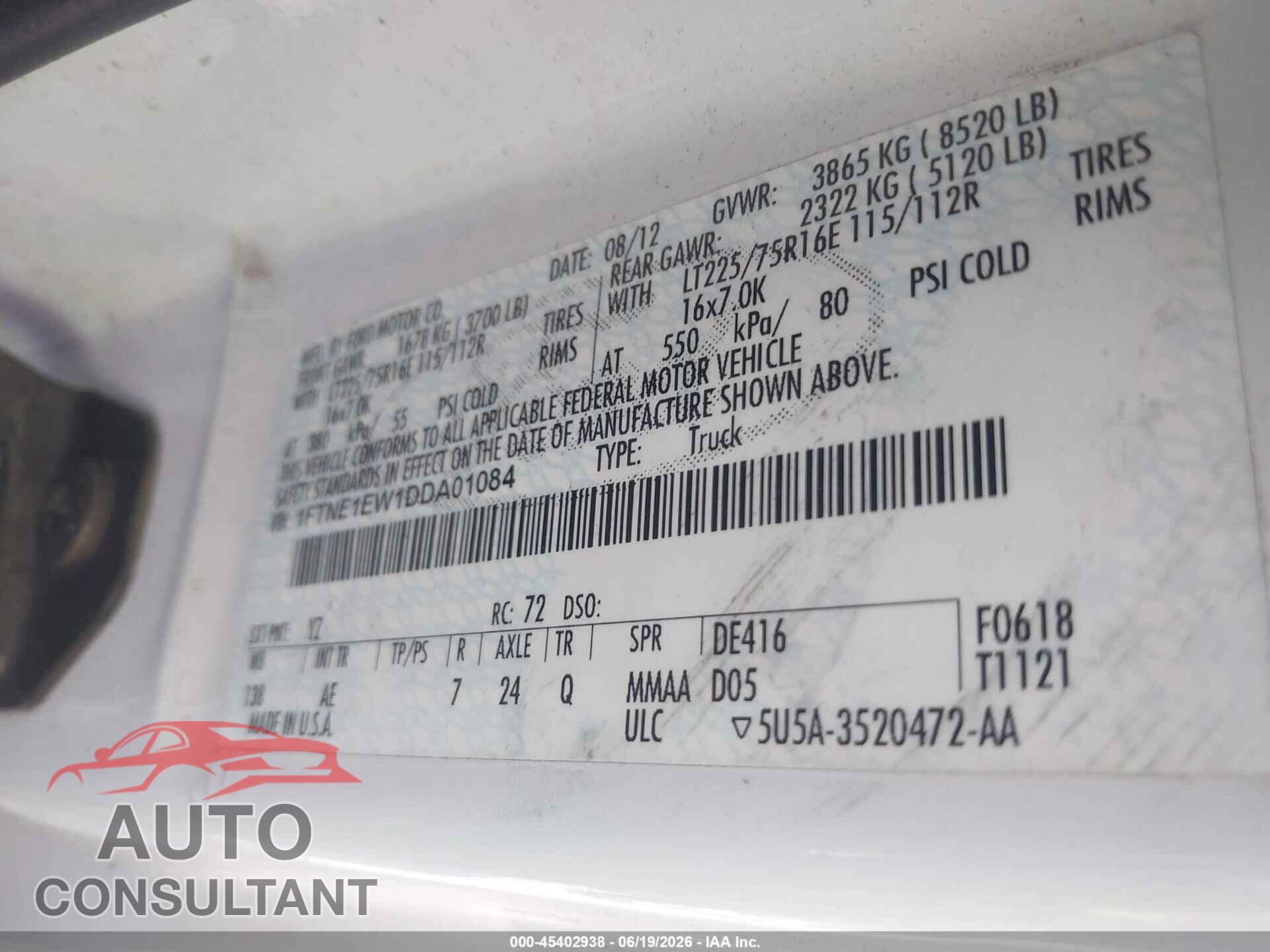 FORD E-150 2013 - 1FTNE1EW1DDA01084